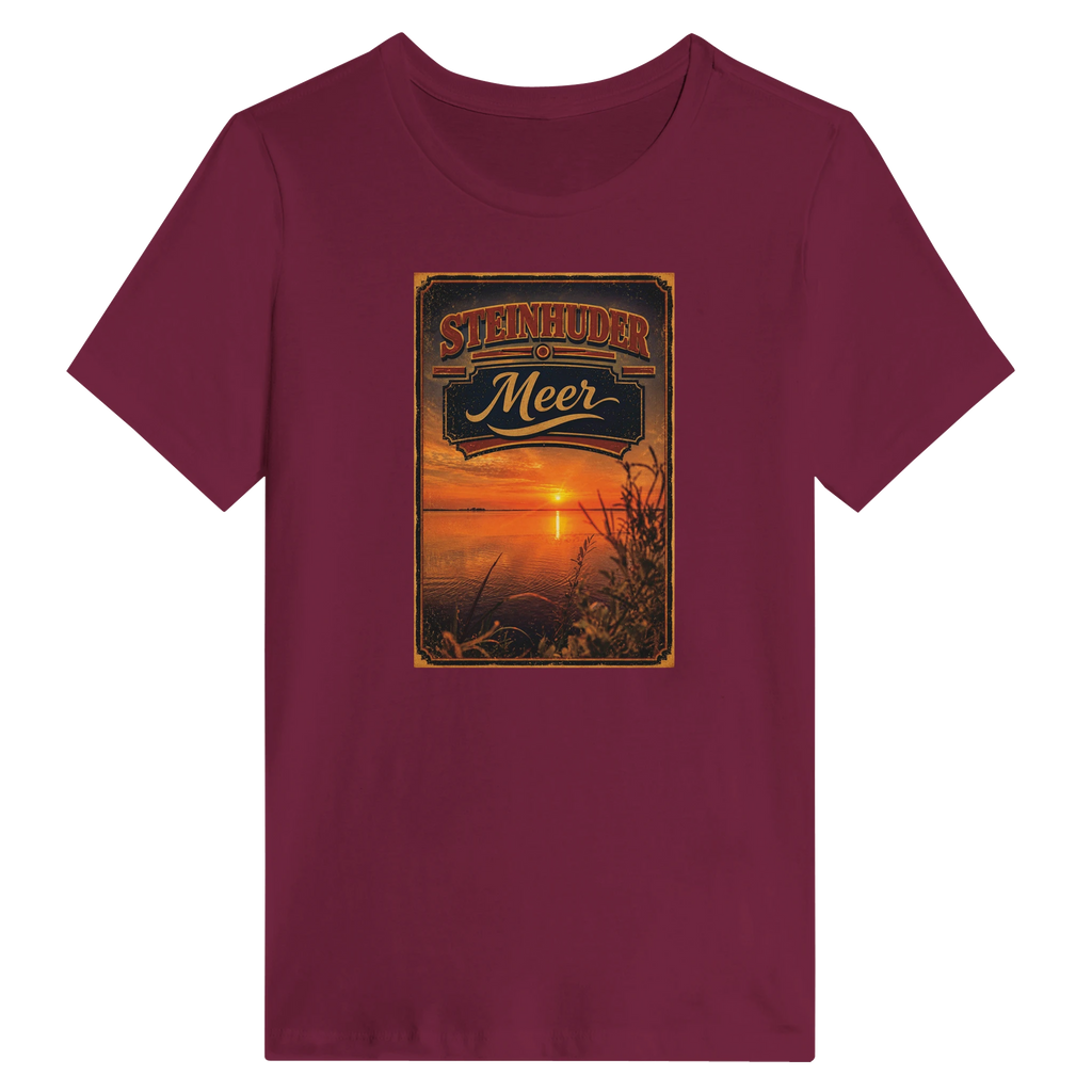 Damen-T-Shirt in Weiß mit Motiv „Sunset am Steinhuder Meer“