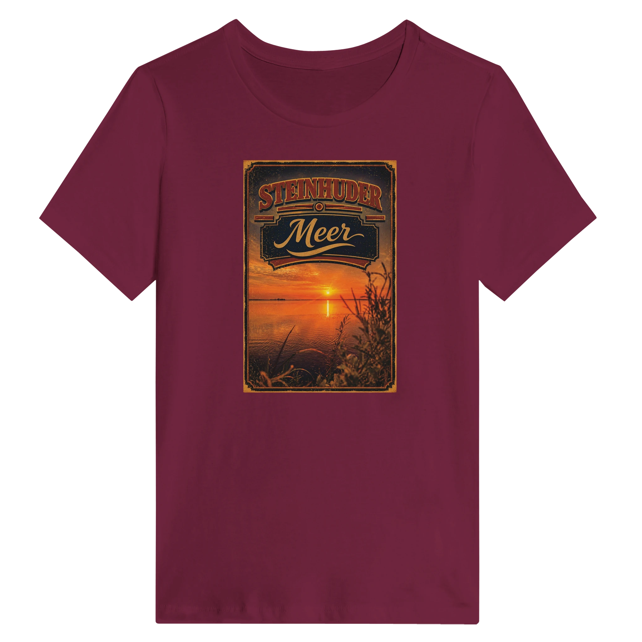 Damen-T-Shirt in Weiß mit Motiv „Sunset am Steinhuder Meer“