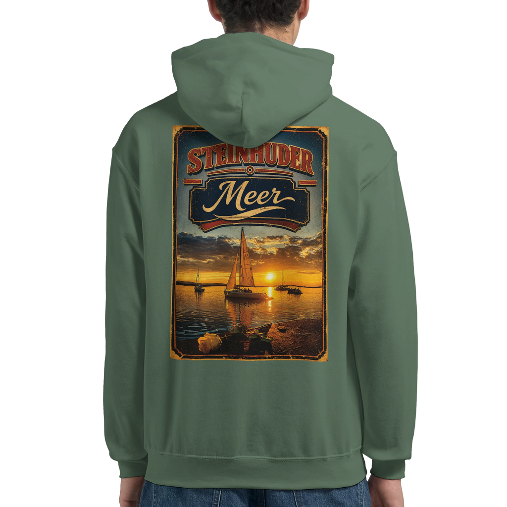 Hoodie in Aschgrau mit Motiv „White Night am Wilhelmstein im Sonnenuntergang“