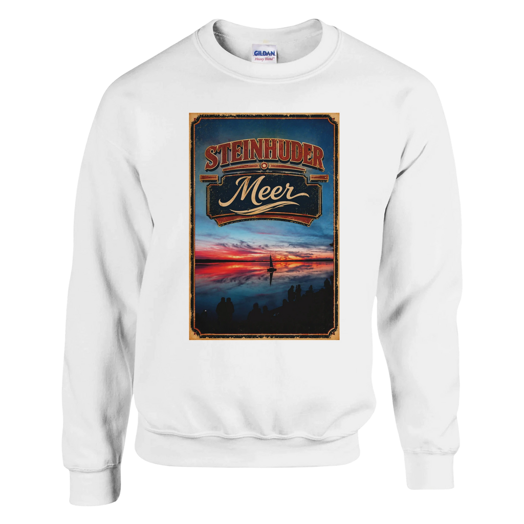 Pullover in Weiß mit Motiv „Sunset und Segler am Wilhelmstein – Steinhuder Meer“