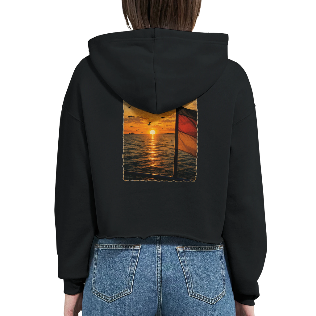 Damen-Hoodie in Weiß mit Motiv „Flagge und Sunset“