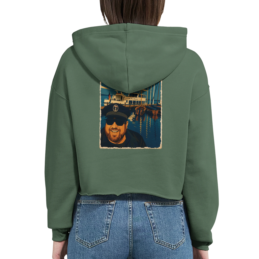 Damen-Hoodie in Weiß mit Motiv „Kapitän an Bord“