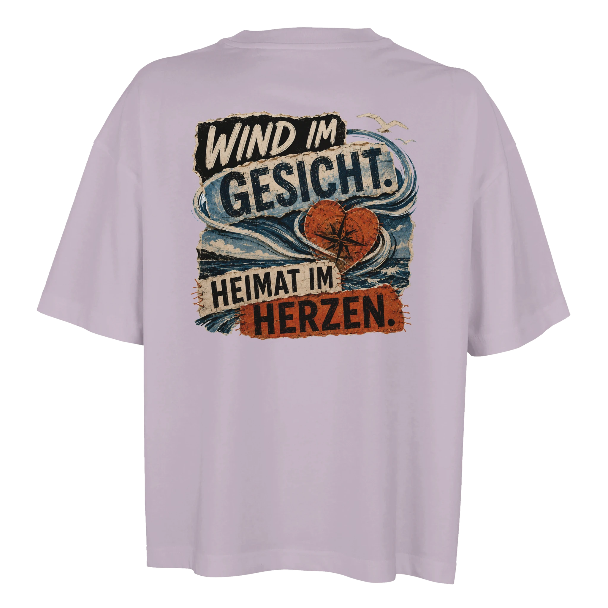 Damen-T-Shirt in Weiß mit Motiv „Wind im Gesicht. Heimat im Herzen.“