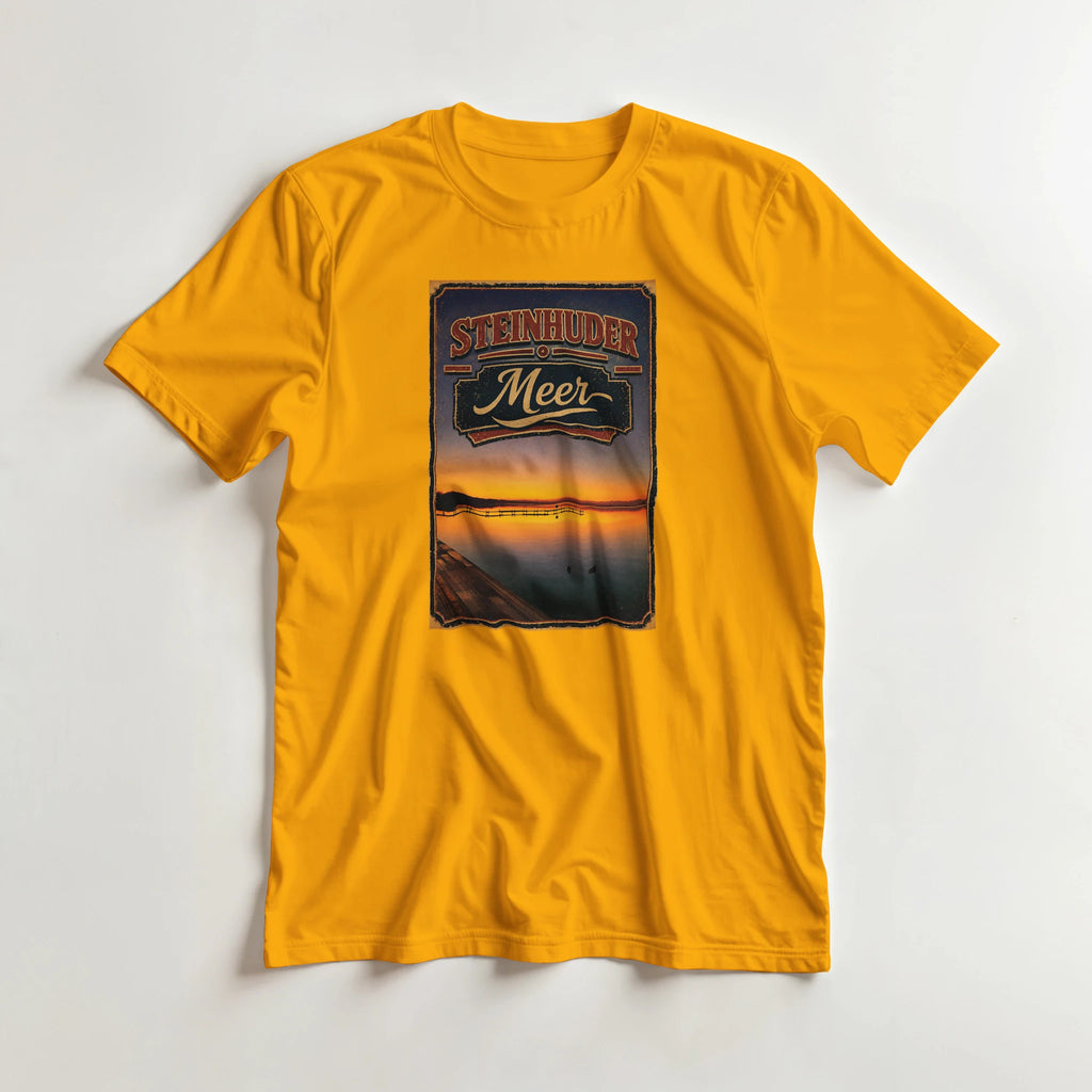 T-Shirt in Sand mit Motiv „Steg an der Planke“