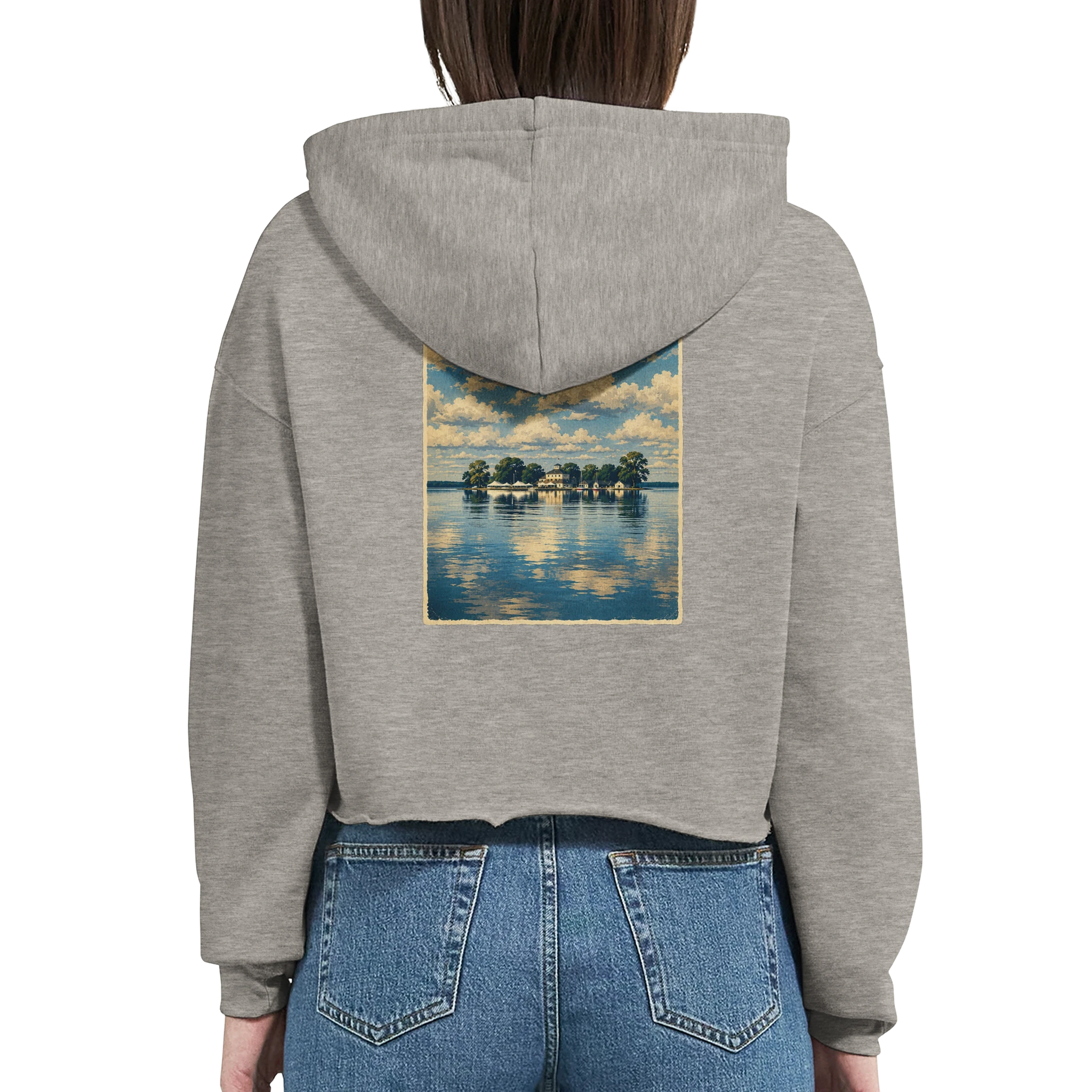 Damen-Hoodie in Weiß mit Motiv „Wilhelmstein im Steinhuder Meer“