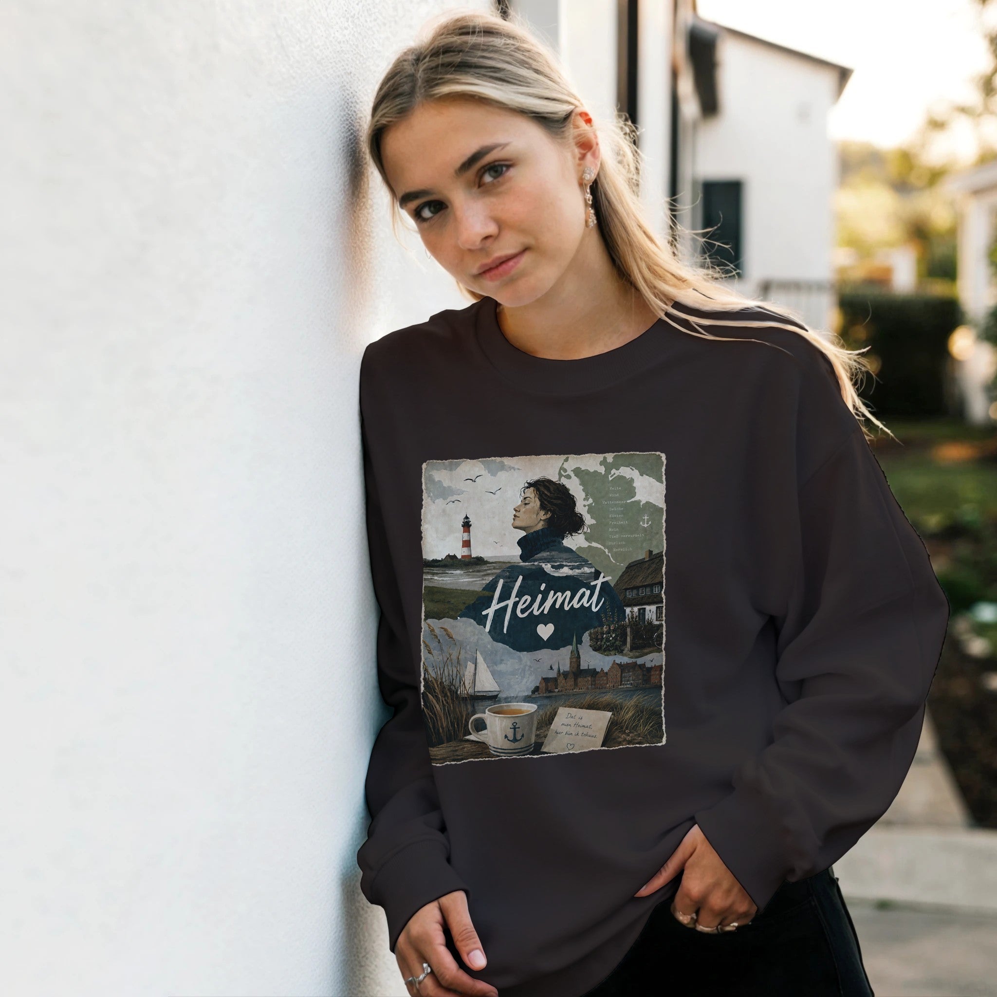 Pullover in Hellrosa mit Motiv „Heimat mit Herz“