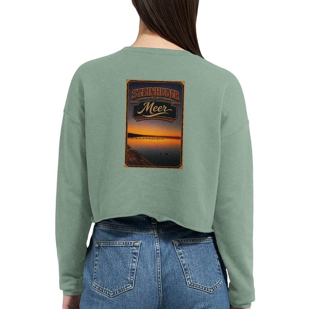 Damen-Pullover in Staubblau mit Motiv „Steg an der Planke“