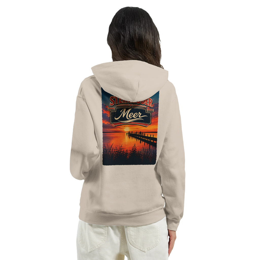 Hoodie in Aschgrau mit Motiv „Sunset Ratskeller Steg - Steinhuder Meer“