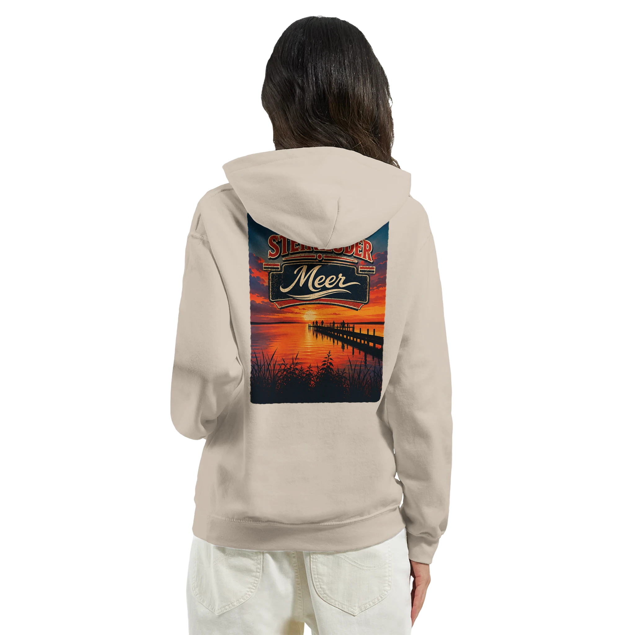Hoodie in Aschgrau mit Motiv „Sunset Ratskeller Steg - Steinhuder Meer“