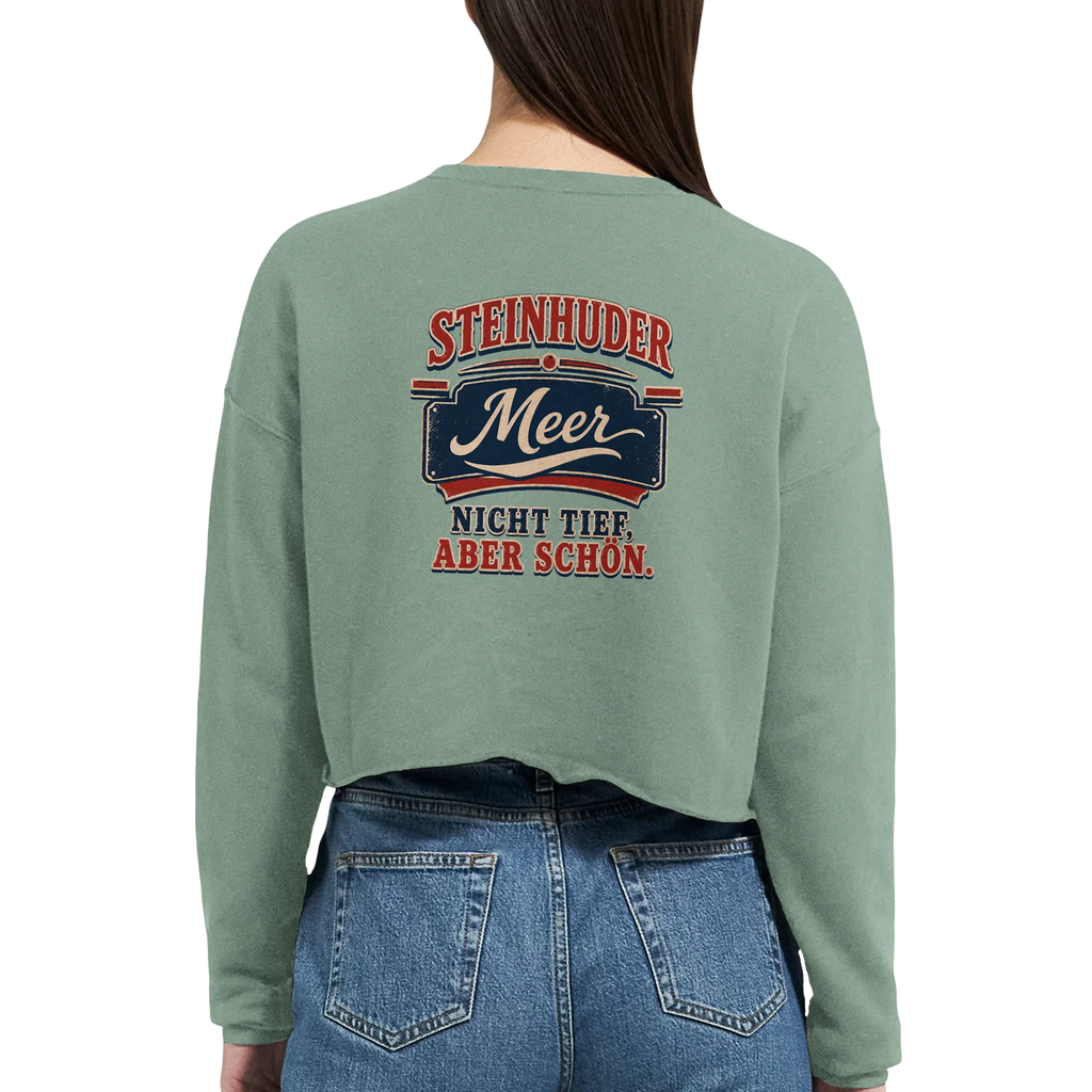 Damen-Pullover in Staubblau mit Motiv „Nicht tief, aber schön.“