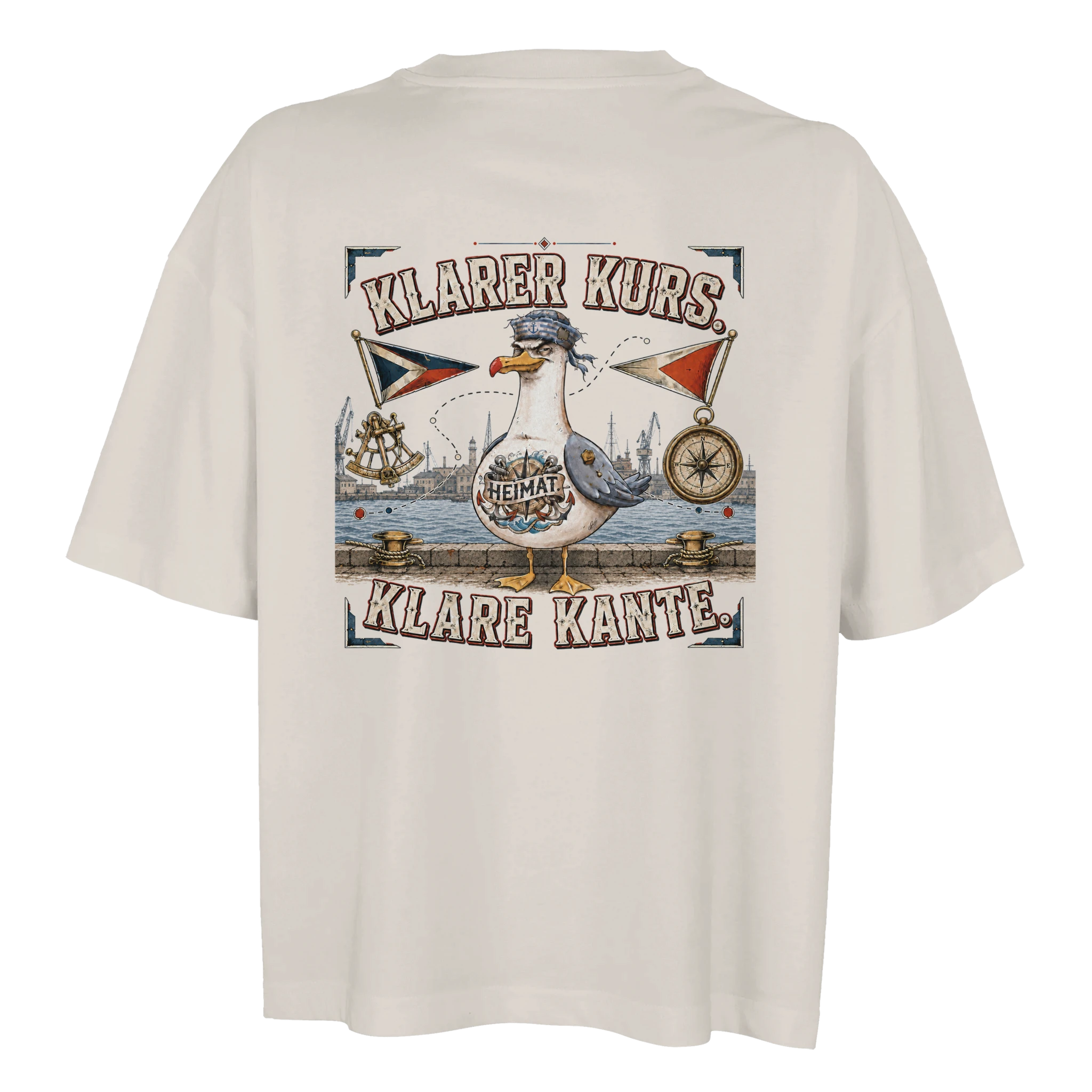 Damen-T-Shirt in Weiß mit Motiv „Klarer Kurs. Klare Kante. Möwe“