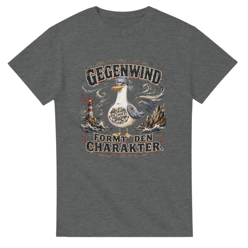 T-Shirt in Natur mit Motiv „Gegenwind formt den Charakter Typisch Norddeutsch“