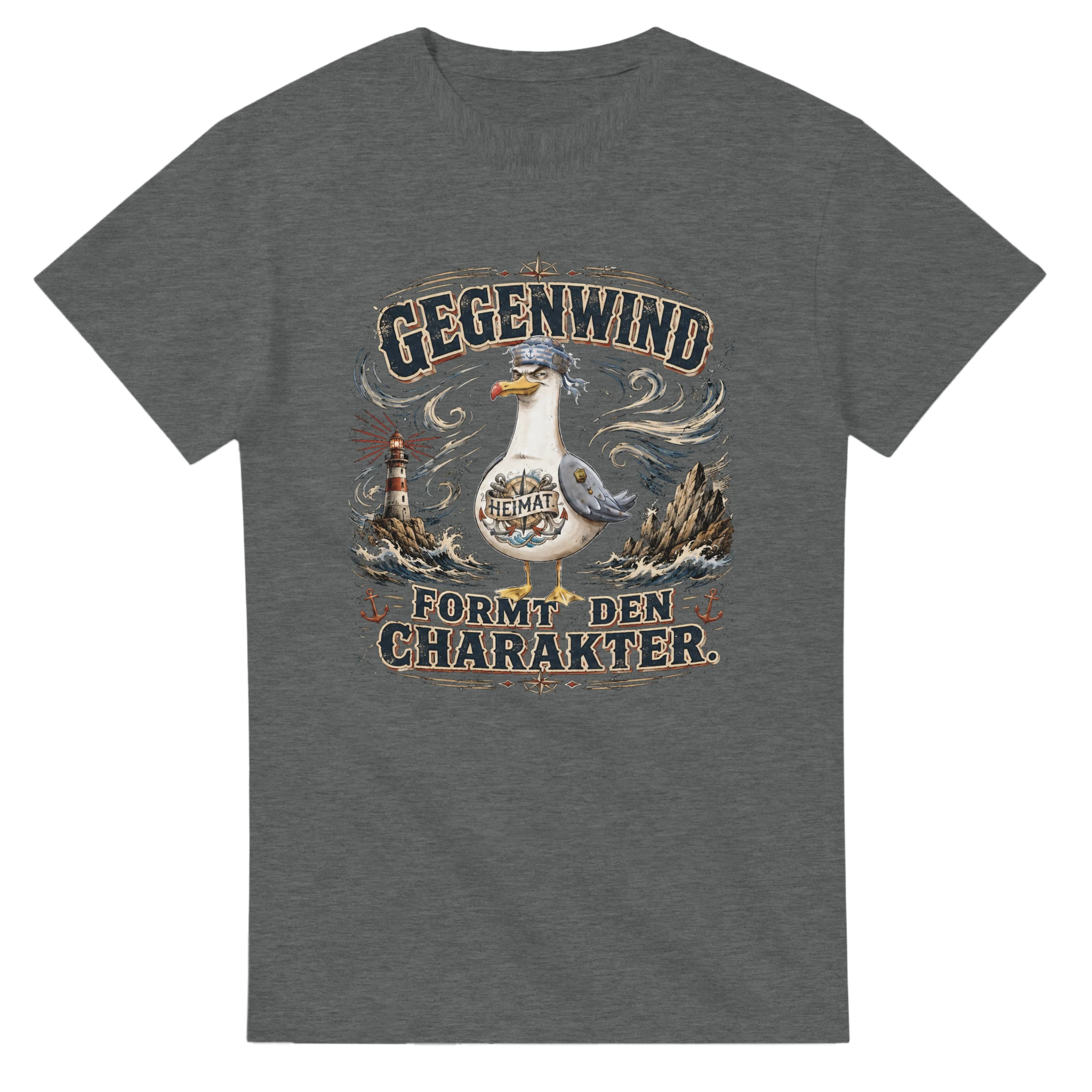 T-Shirt in Natur mit Motiv „Gegenwind formt den Charakter Typisch Norddeutsch“