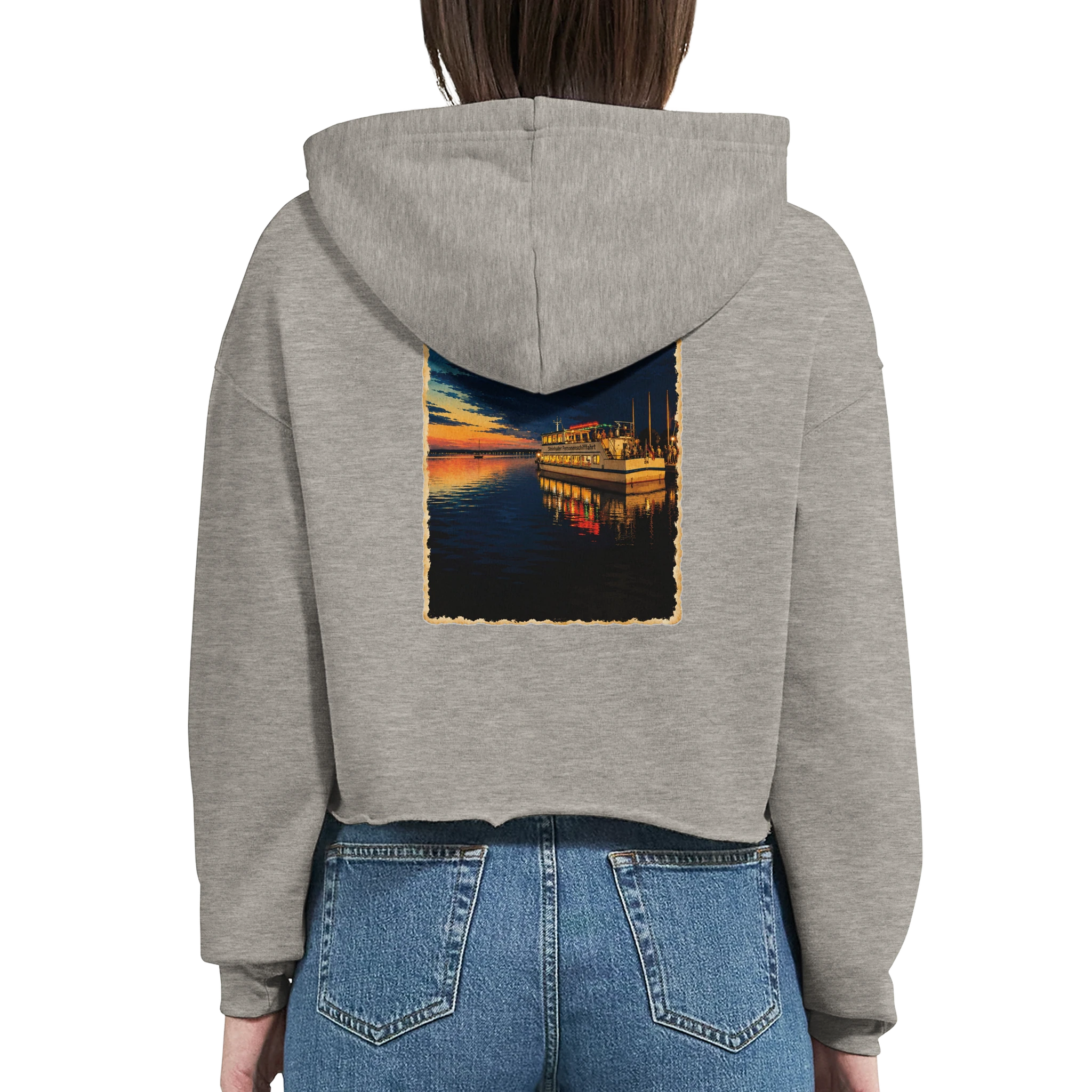 Damen-Hoodie in Weiß mit Motiv „MS Steinhude Abendstimmung“