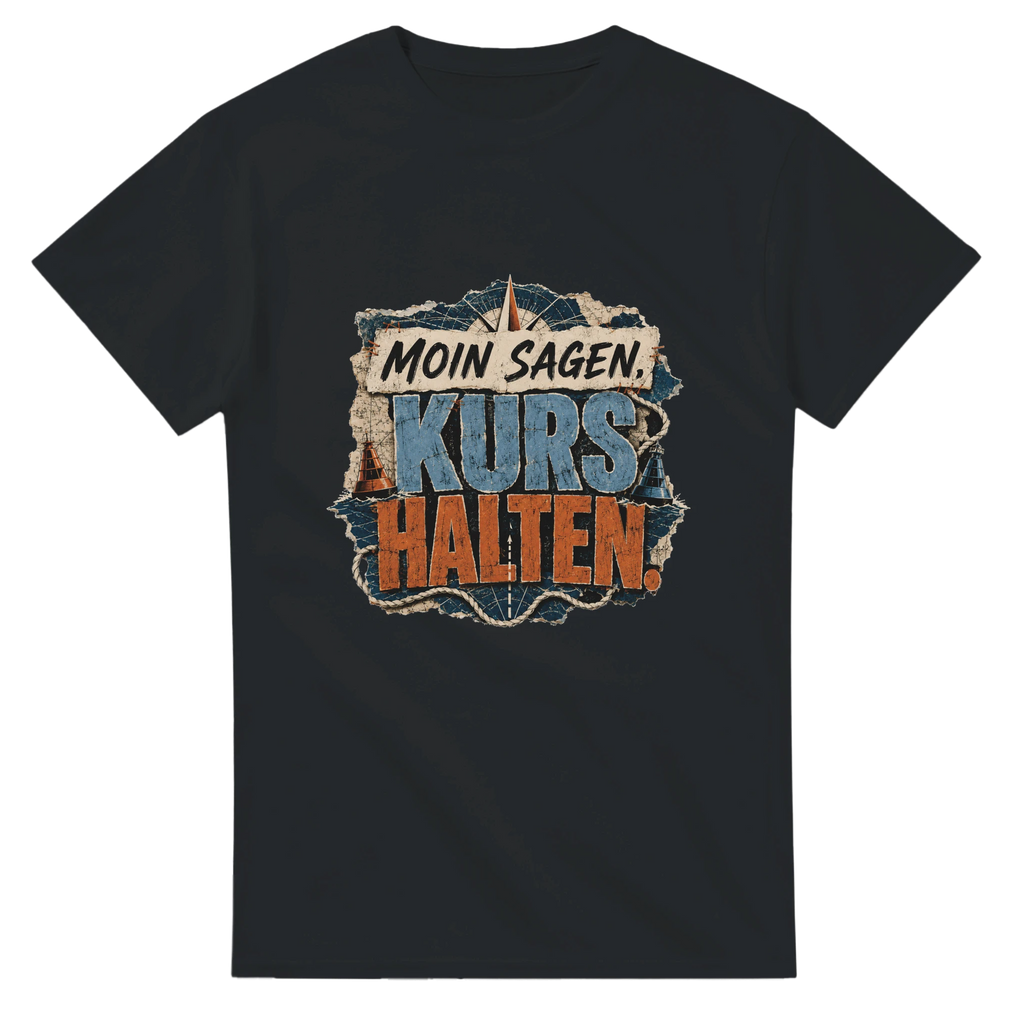 T-Shirt in Weiß mit Motiv „Moin sagen. Kurs halten.“