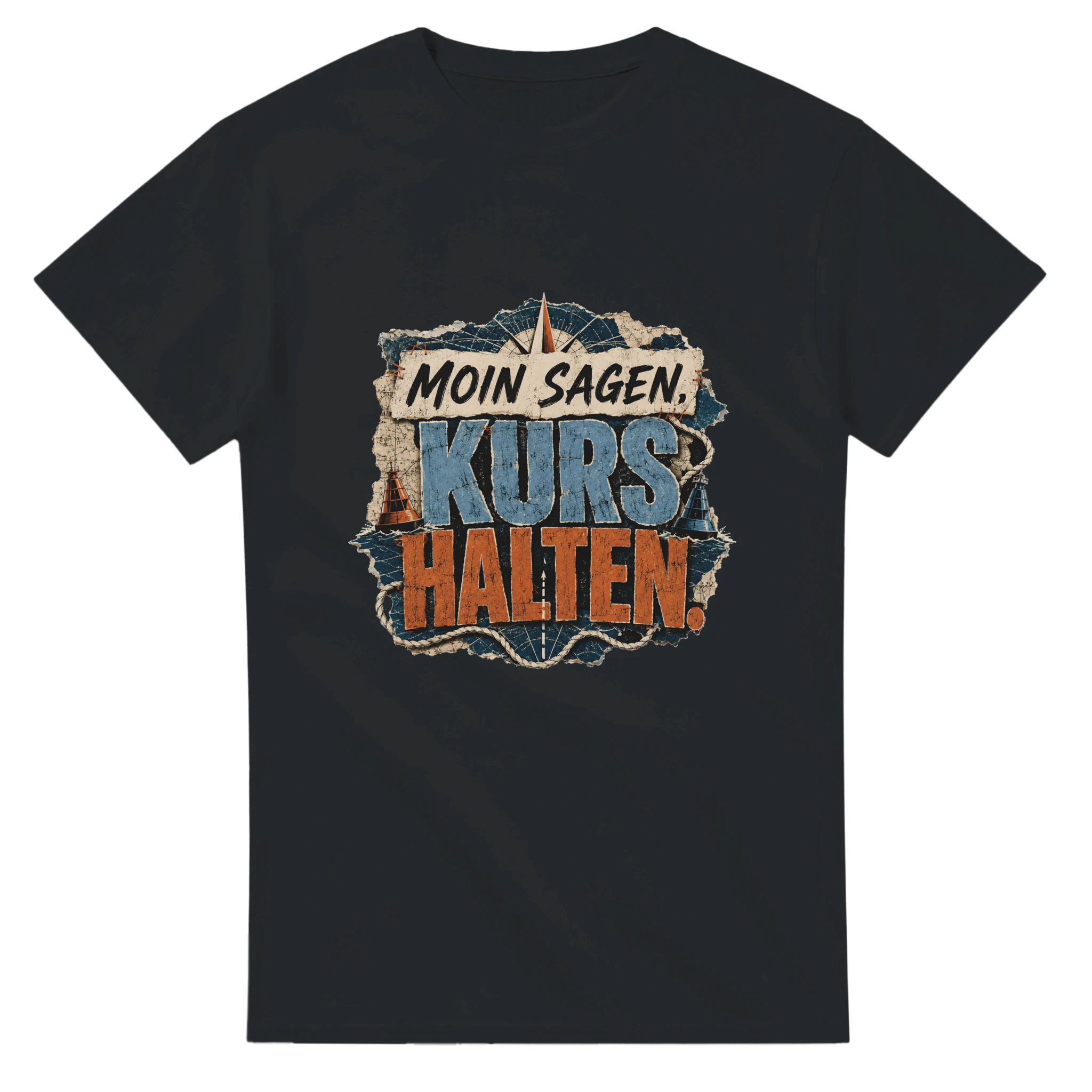 T-Shirt in Weiß mit Motiv „Moin sagen. Kurs halten.“