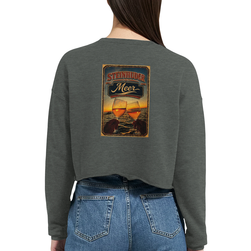 Damen-Pullover in Staubblau mit Motiv „Stößchen bei Sunset“