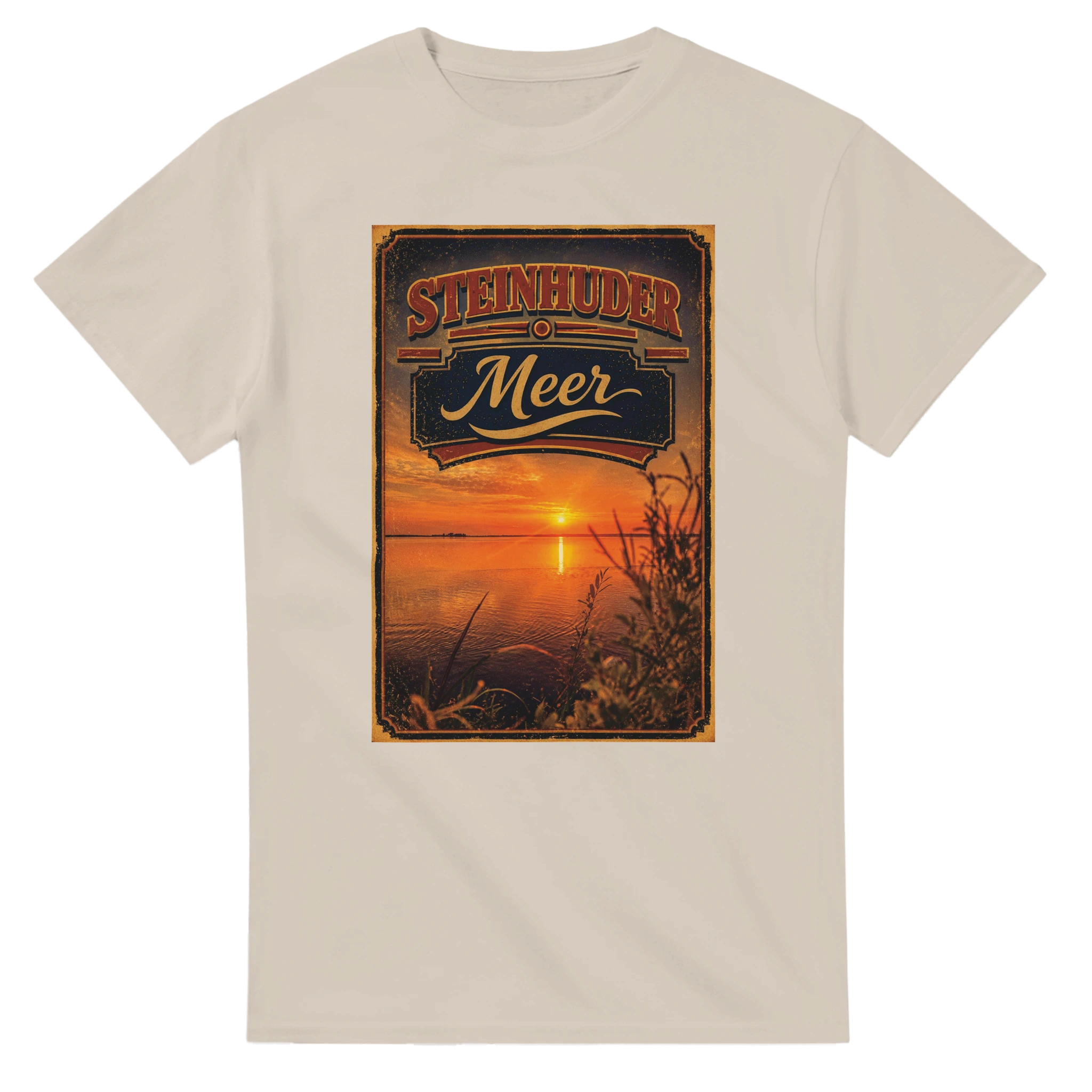 T-Shirt in Weiß mit Motiv „Sunset am Steinhuder Meer“