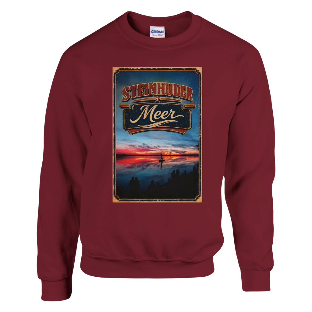 Pullover in Aschgrau mit Motiv „Sunset und Segler am Wilhelmstein – Steinhuder Meer“