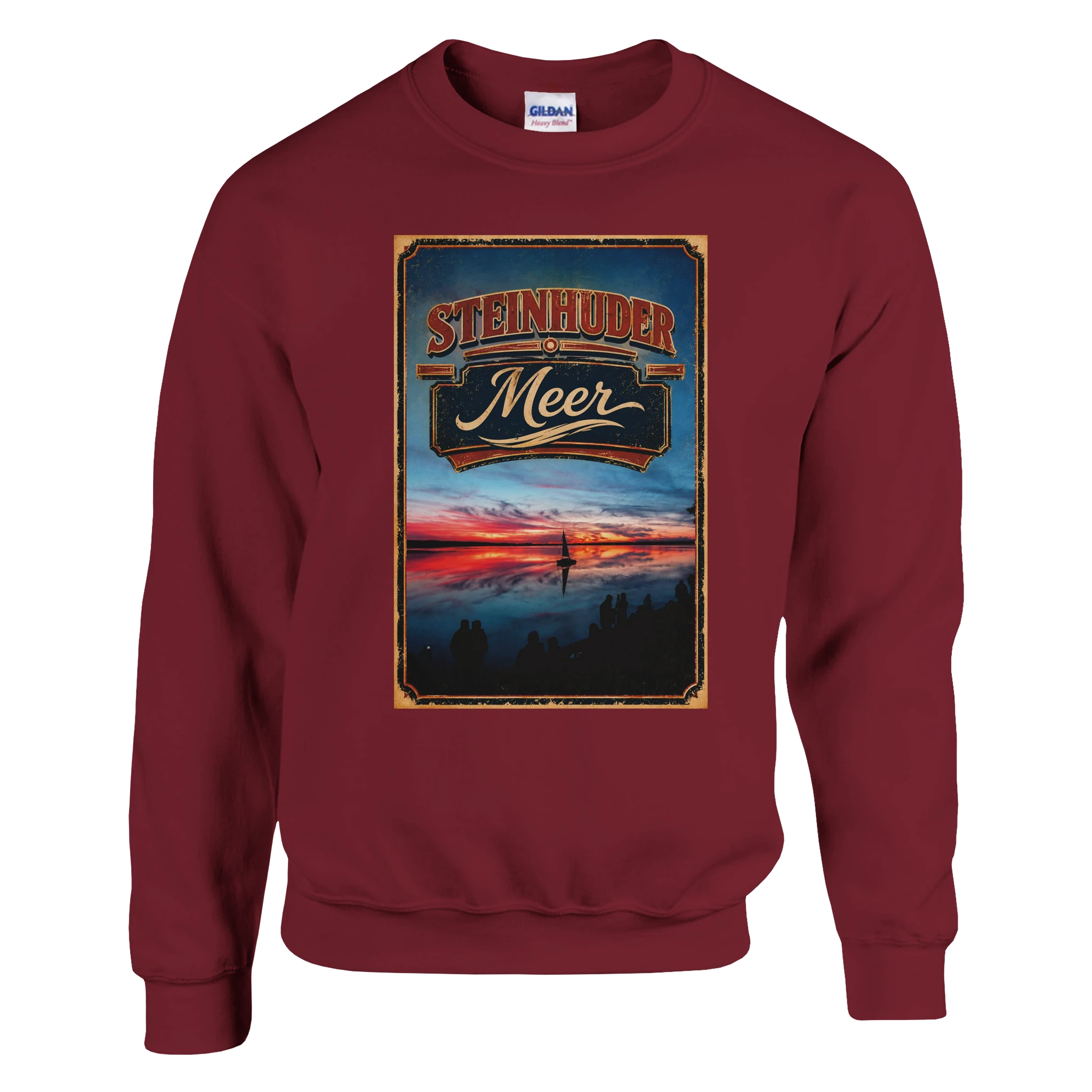 Pullover in Aschgrau mit Motiv „Sunset und Segler am Wilhelmstein – Steinhuder Meer“