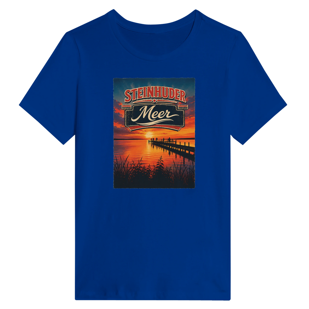 Damen-T-Shirt in Weiß mit Motiv „Sunset Ratskeller Steg am Steinhuder Meer“