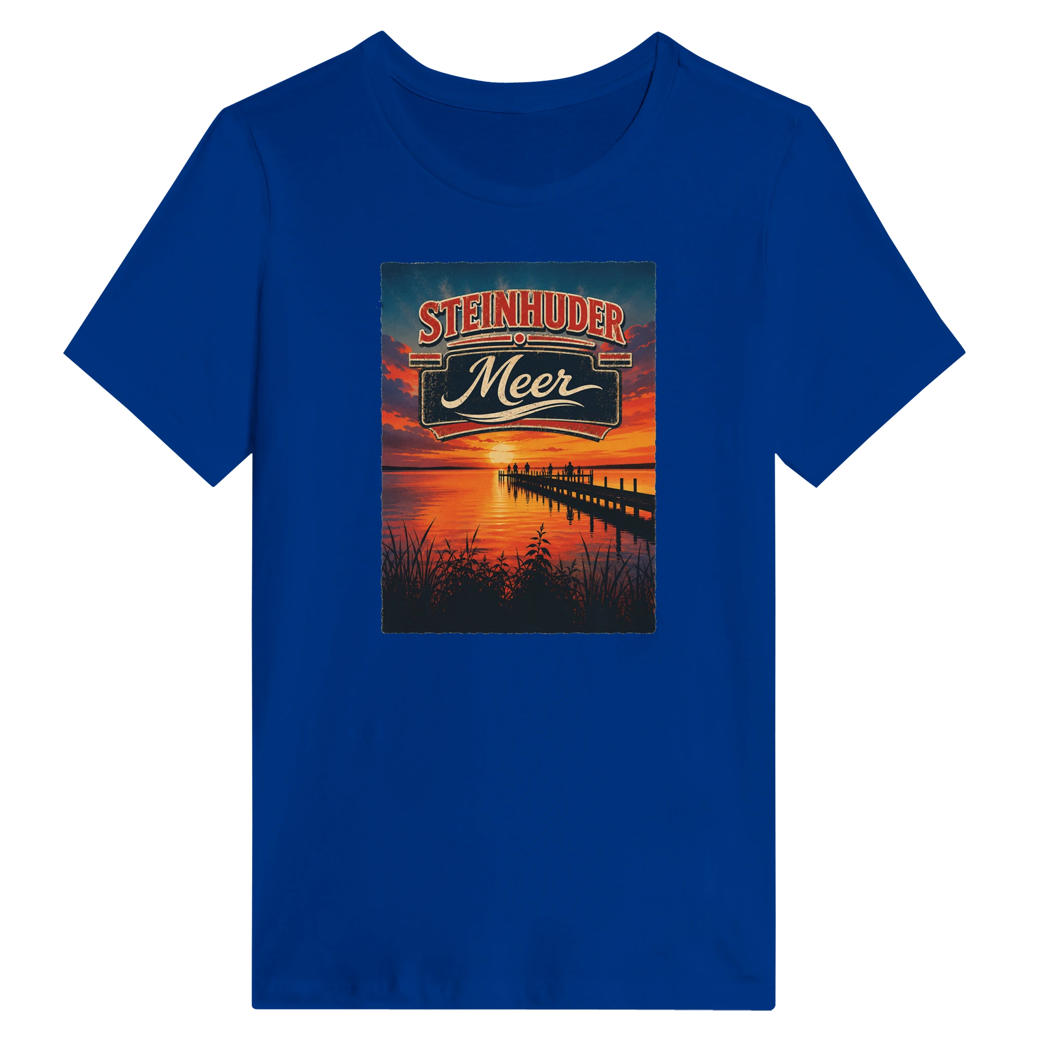 Damen-T-Shirt in Weiß mit Motiv „Sunset Ratskeller Steg am Steinhuder Meer“