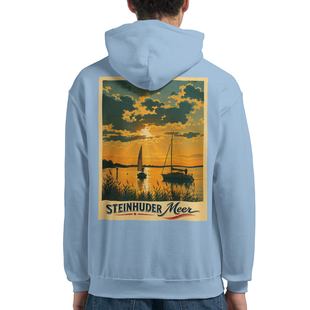 Hoodie in Weiß mit Motiv „Segler am Steinhuder Meer beim Sunset“