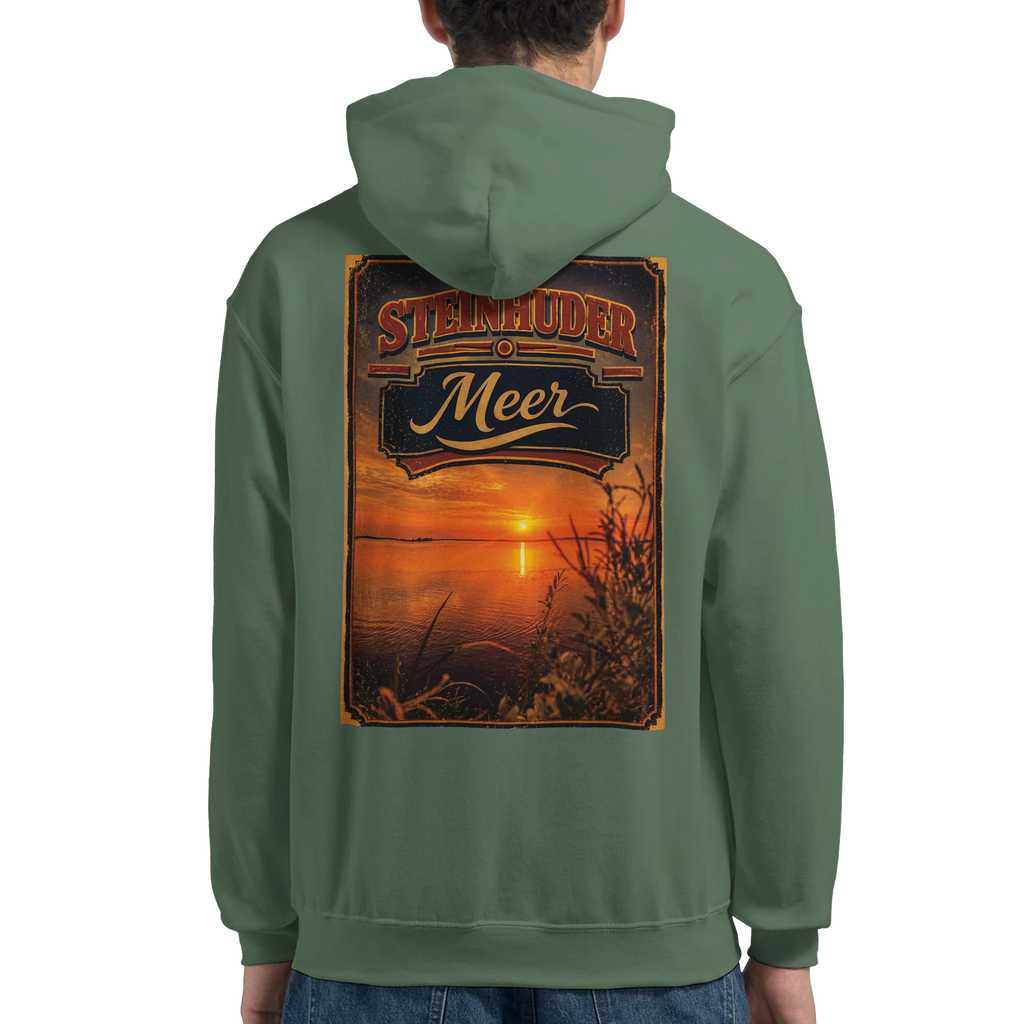 Hoodie in Weiß mit Motiv „Sunset am Steinhuder Meer“