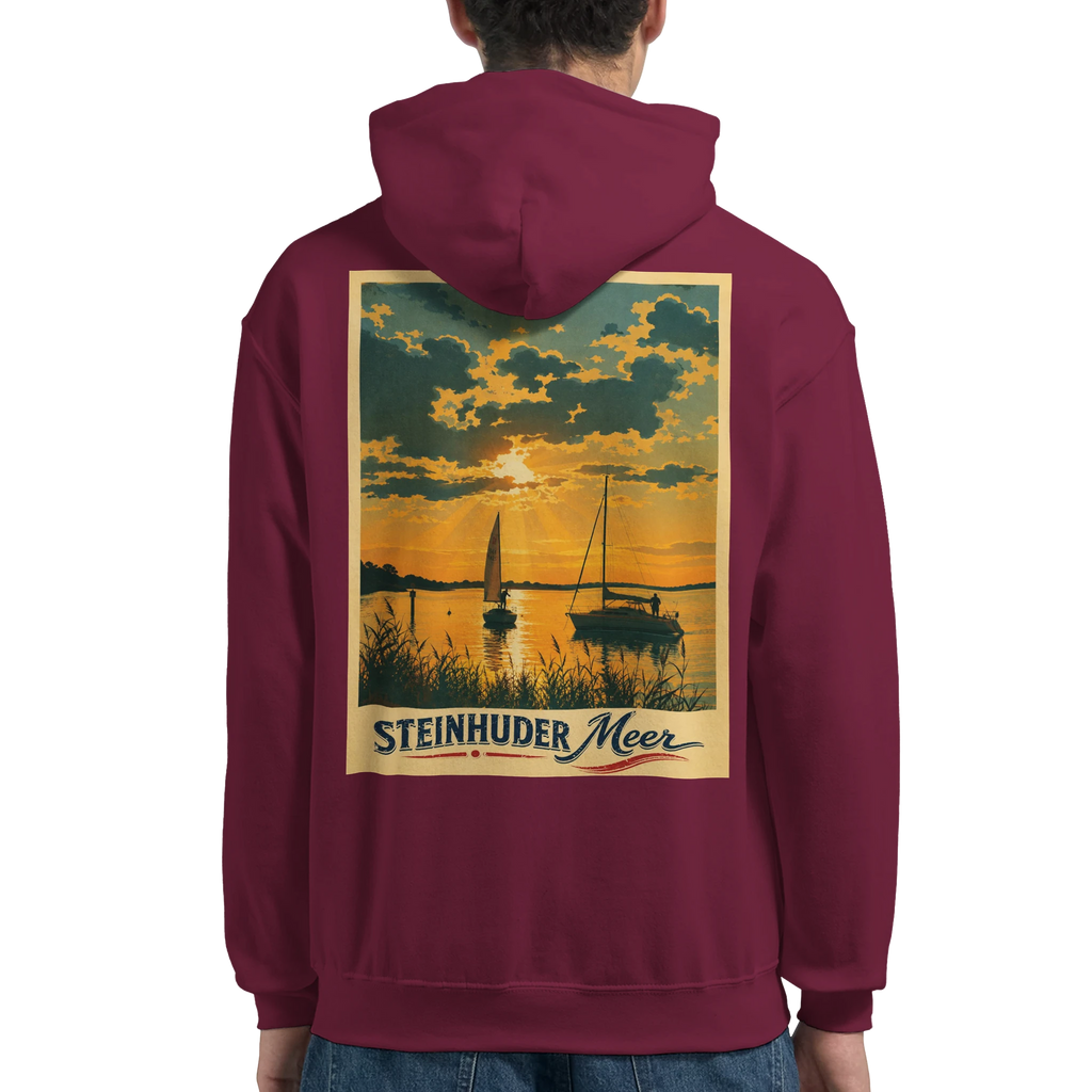 Hoodie in Weiß mit Motiv „Segler am Steinhuder Meer beim Sunset“