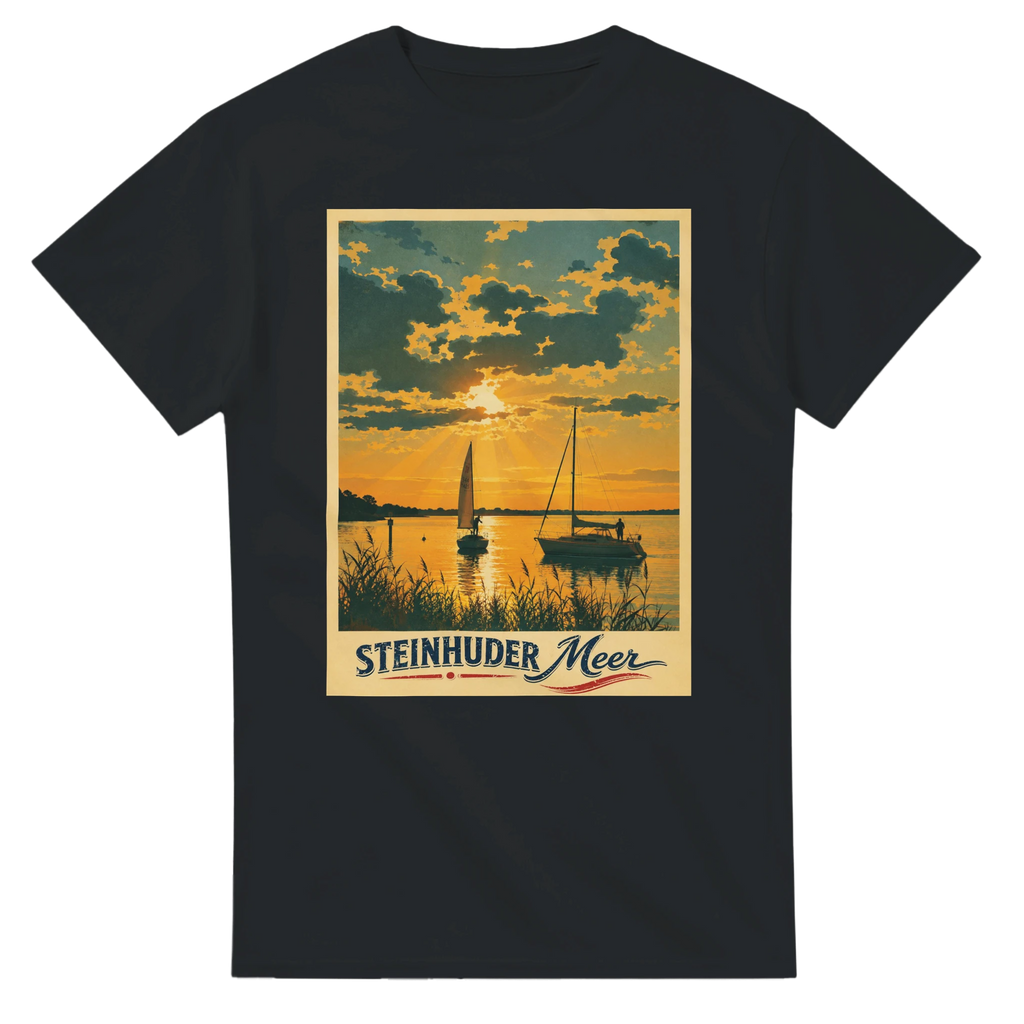 T-Shirt in Weiß mit Motiv „Segler am Steinhuder Meer beim Sunset“