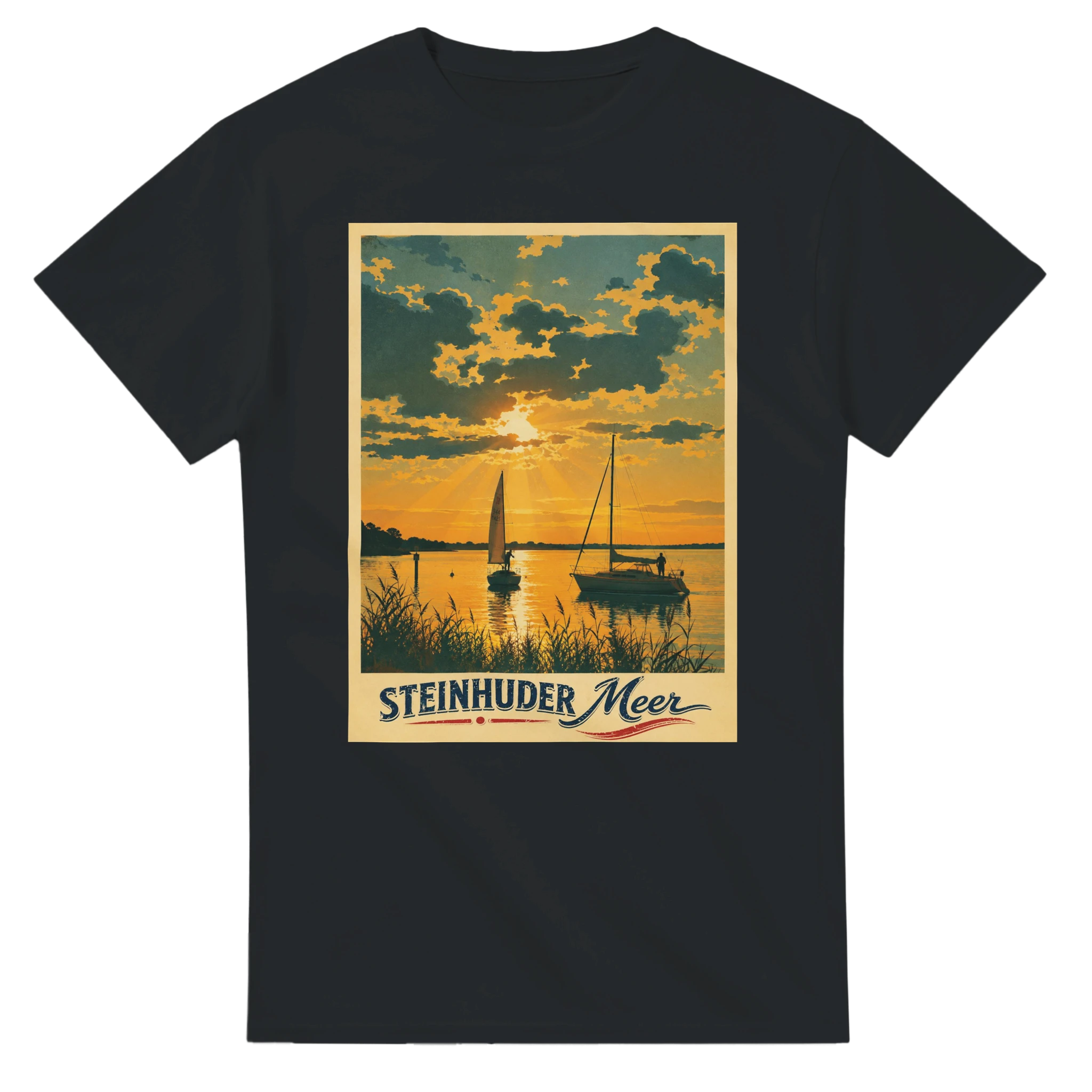 T-Shirt in Weiß mit Motiv „Segler am Steinhuder Meer beim Sunset“