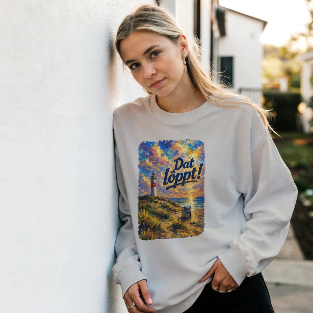 Pullover in Hellrosa mit Motiv „Dat Löppt! Typisch Norddeutsch“