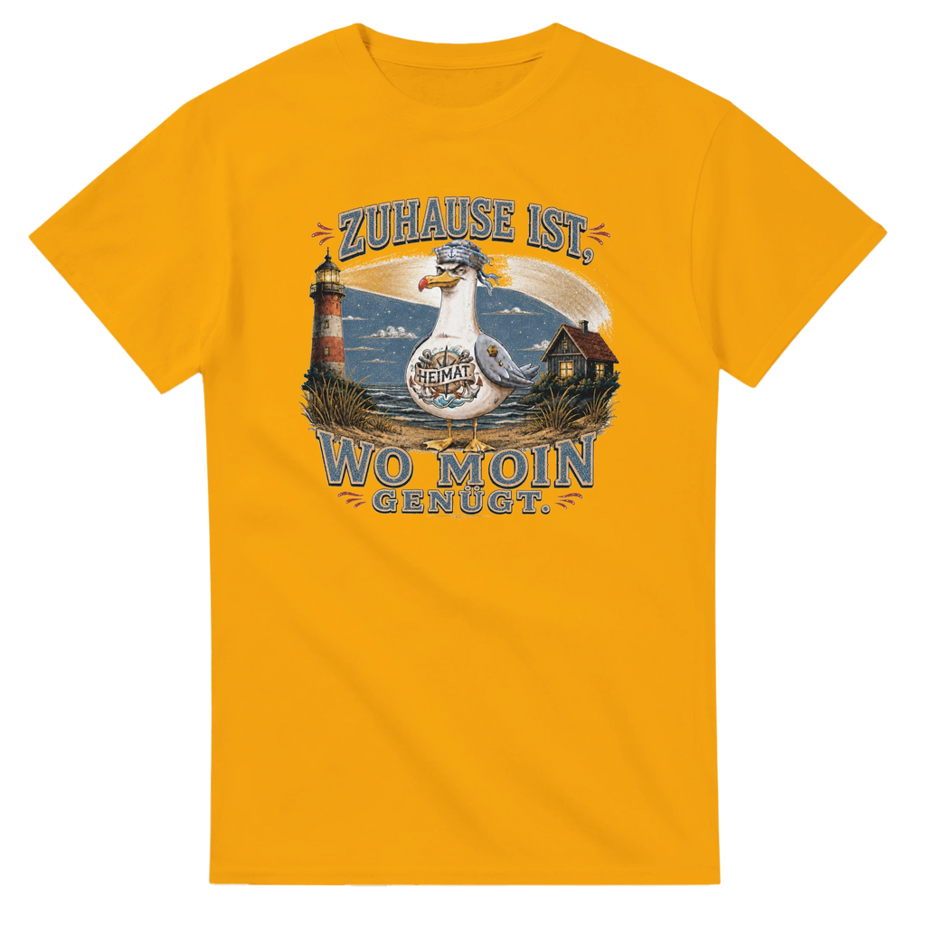 T-Shirt in Weiß mit Motiv „Zuhause ist, wo Moin genügt. Möwe“