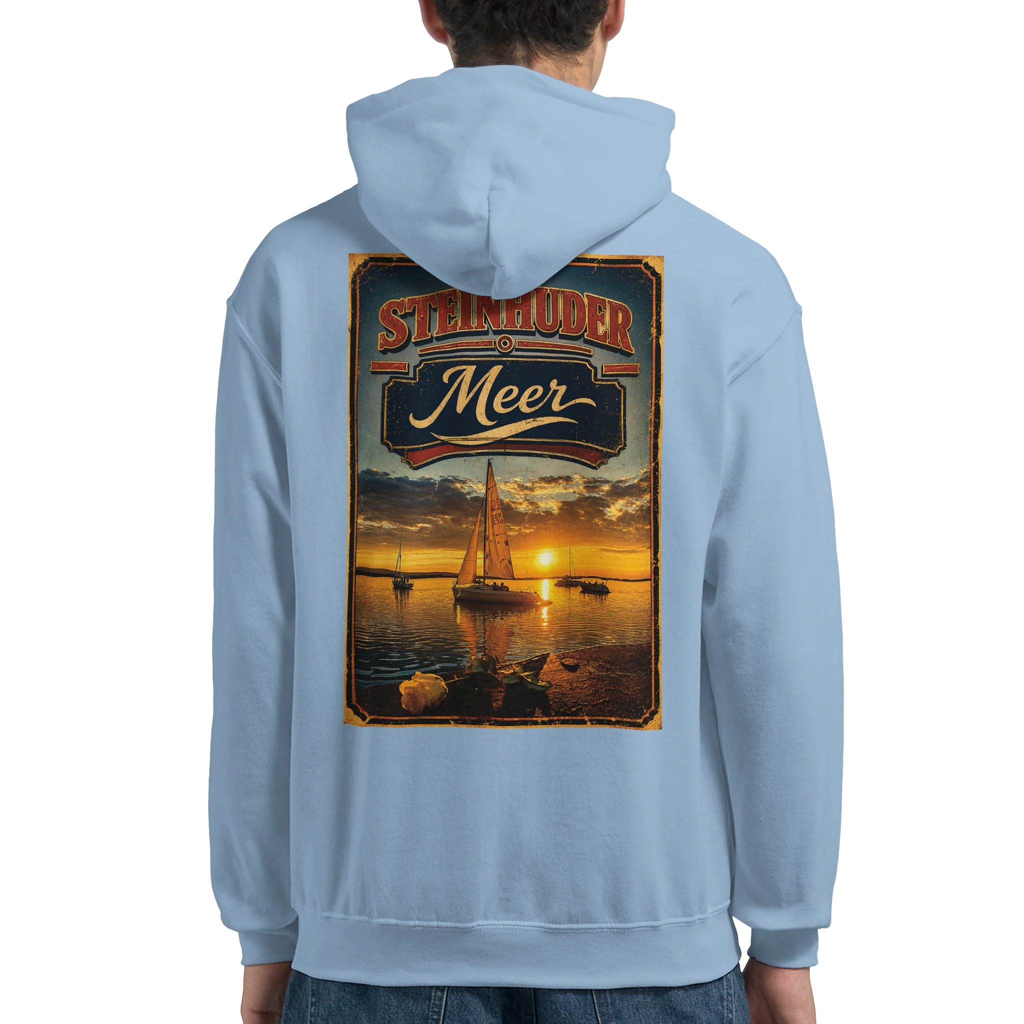 Hoodie in Weiß mit Motiv „White Night am Wilhelmstein im Sonnenuntergang“