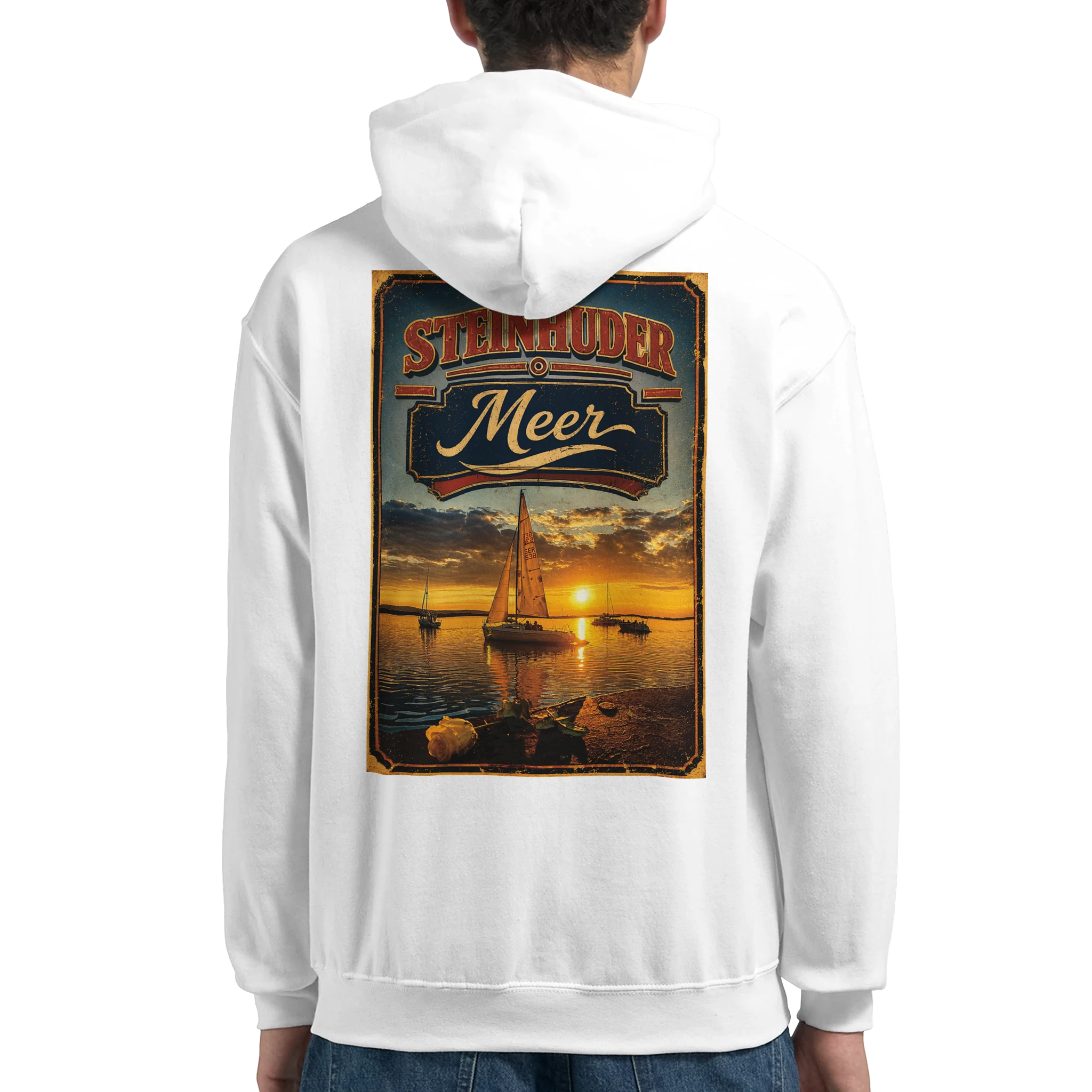 Hoodie in Weiß mit Motiv „White Night am Wilhelmstein im Sonnenuntergang“