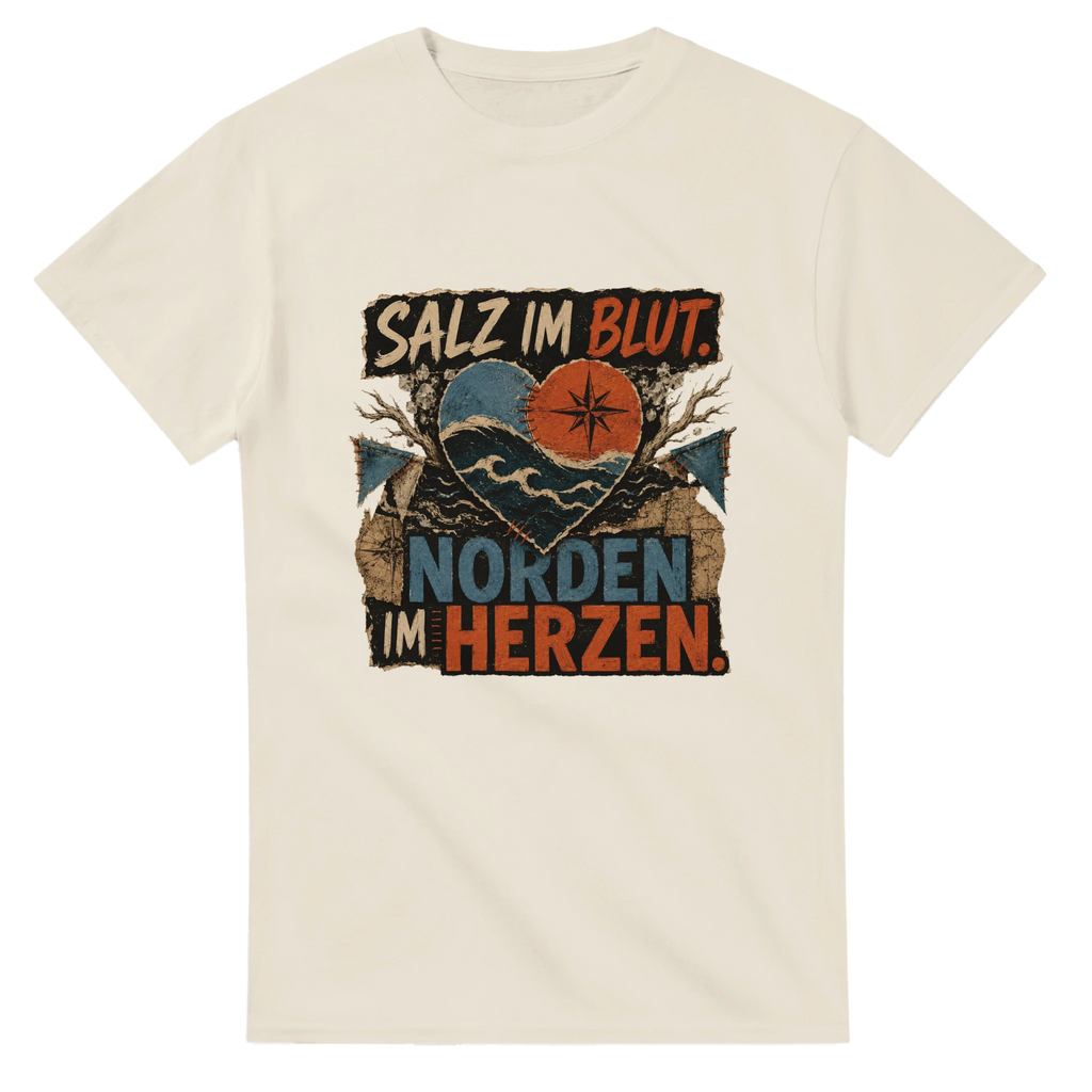 T-Shirt in Weiß mit Motiv „Salz im Blut Norden im Herzen“
