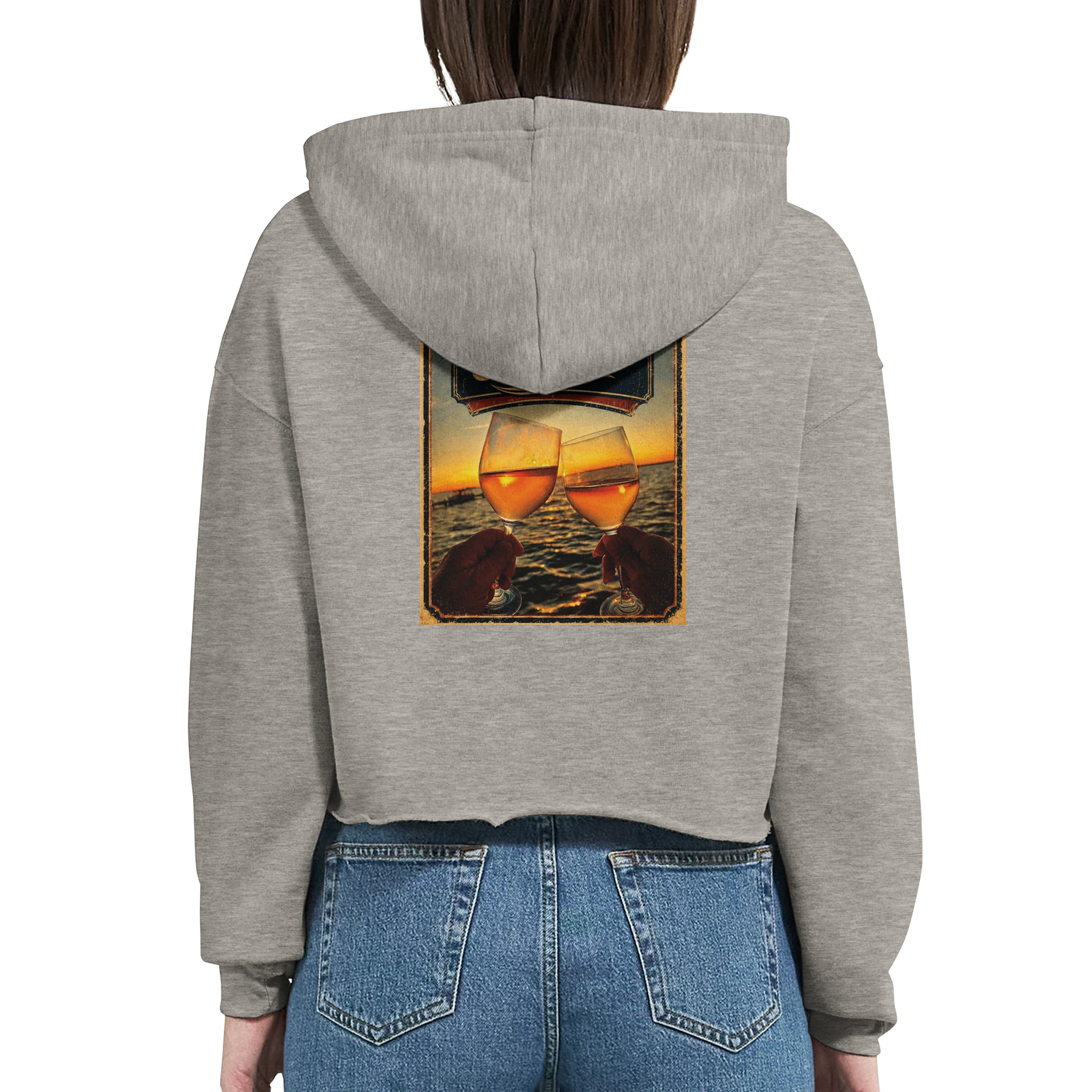 Damen-Hoodie in Weiß mit Motiv „Stößchen bei Sunset“
