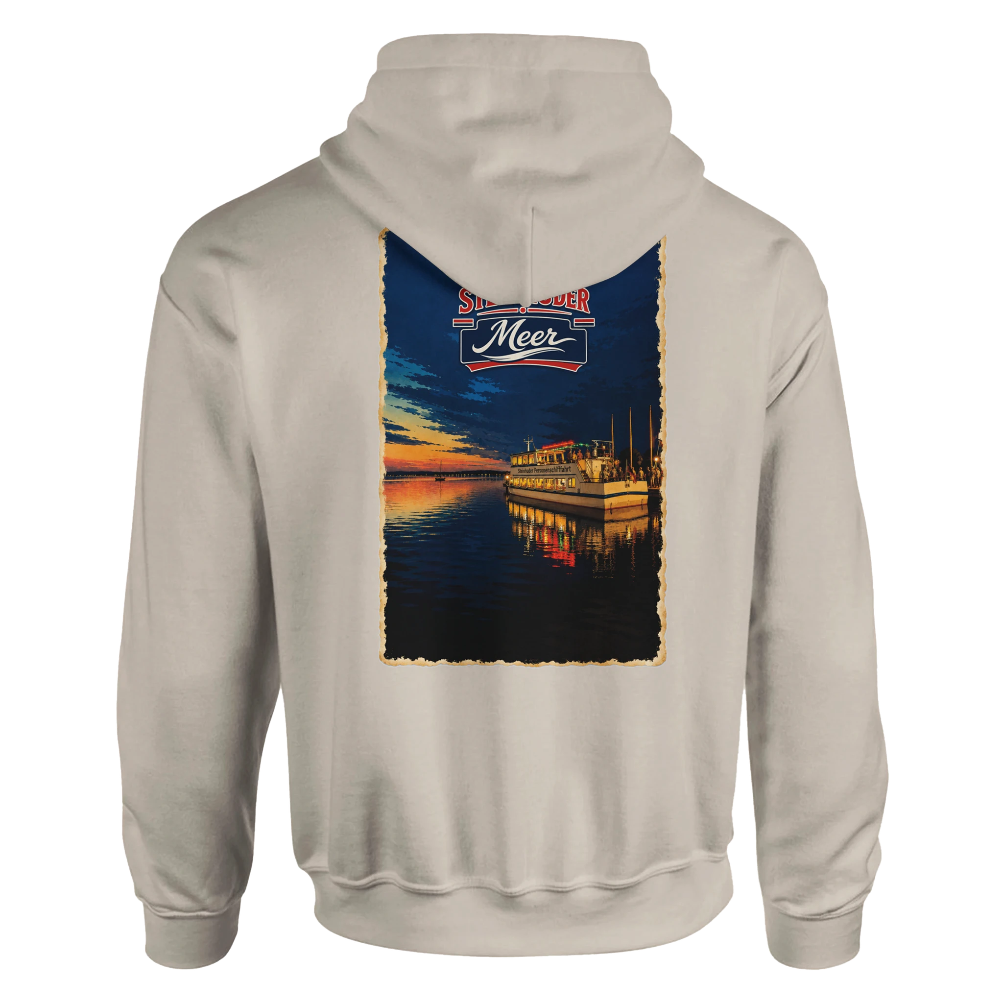 Hoodie in Aschgrau mit Motiv „MS Steinhude Abendstimmung“