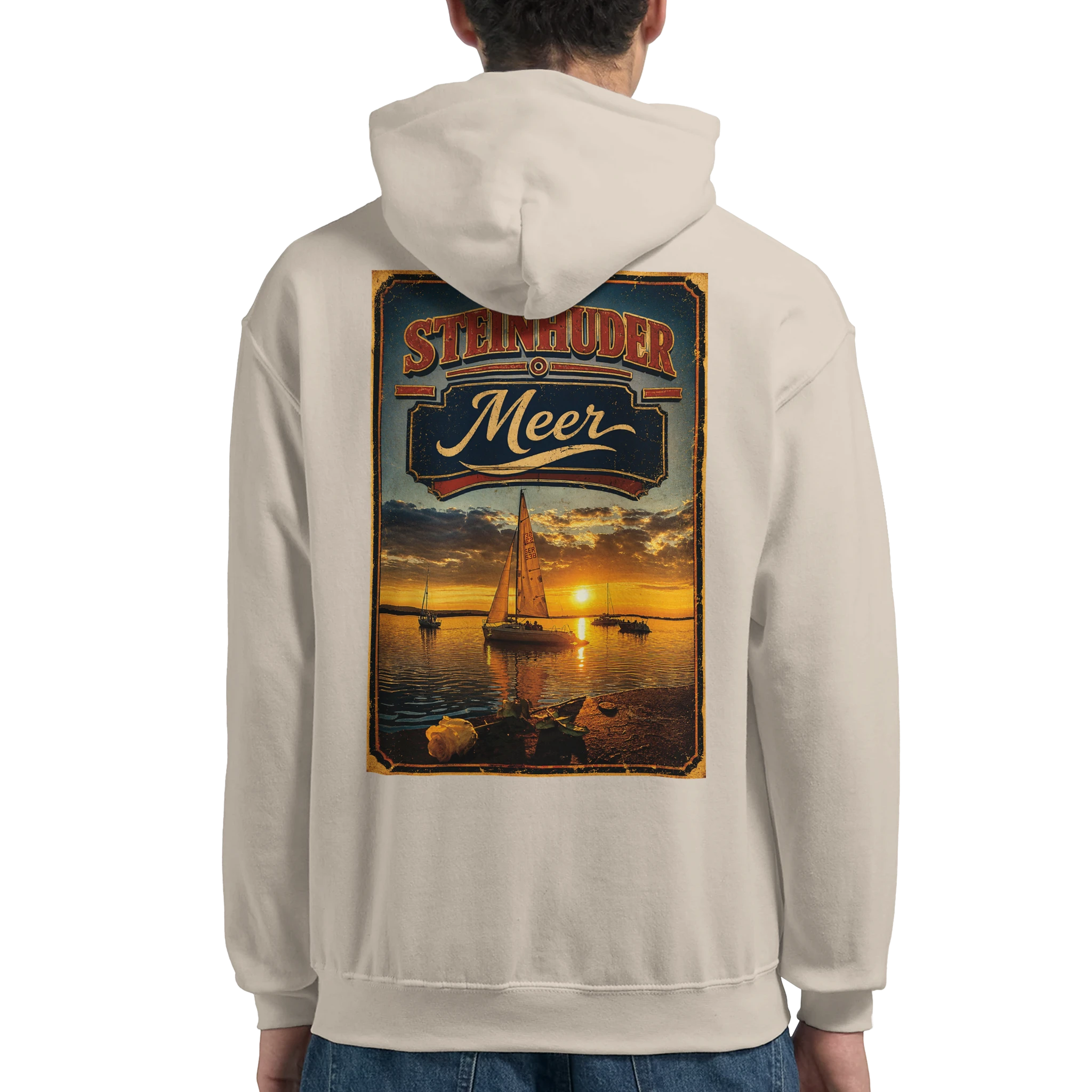 Hoodie in Weiß mit Motiv „White Night am Wilhelmstein im Sonnenuntergang“