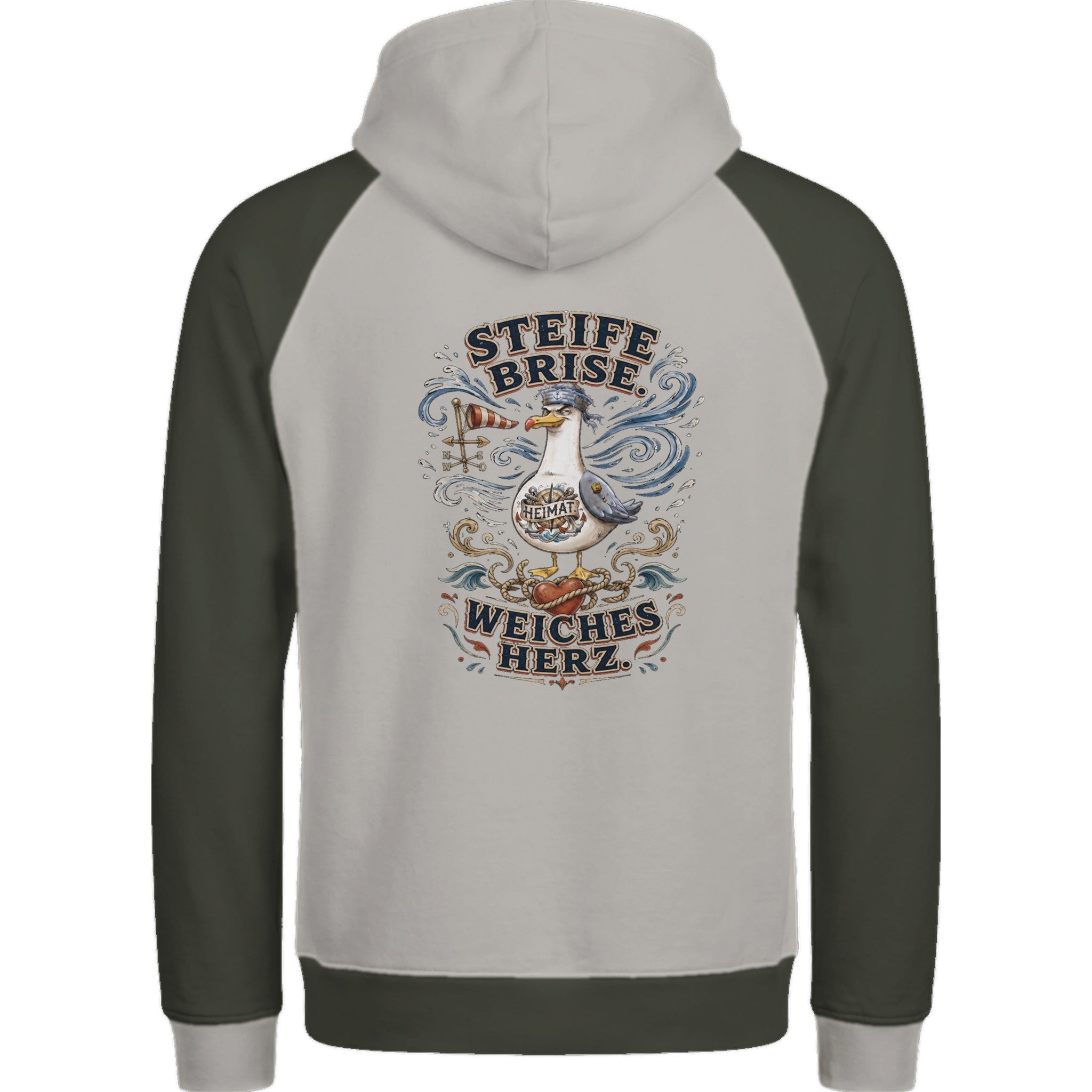 Hoodie in Ton mit Motiv „Steife Brise. Weiches Herz.“