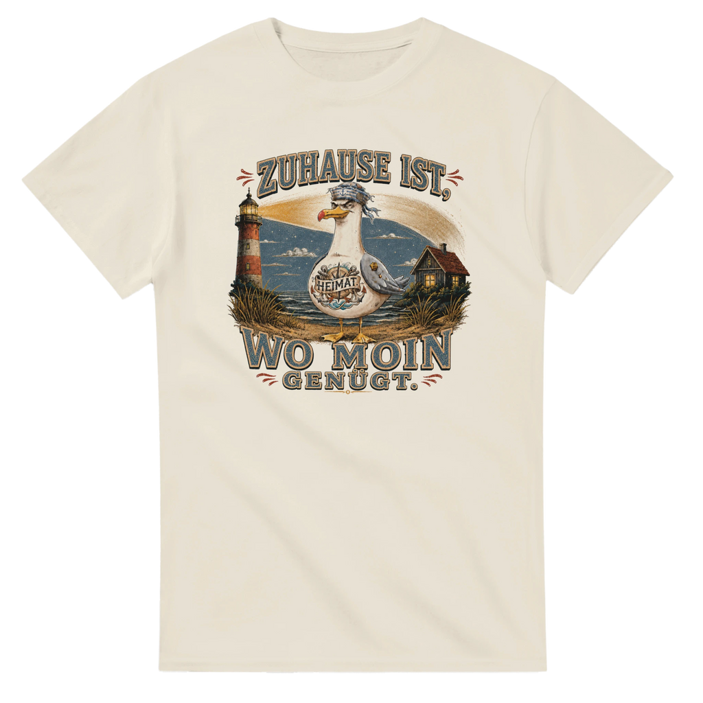 T-Shirt in Weiß mit Motiv „Zuhause ist, wo Moin genügt. Möwe“