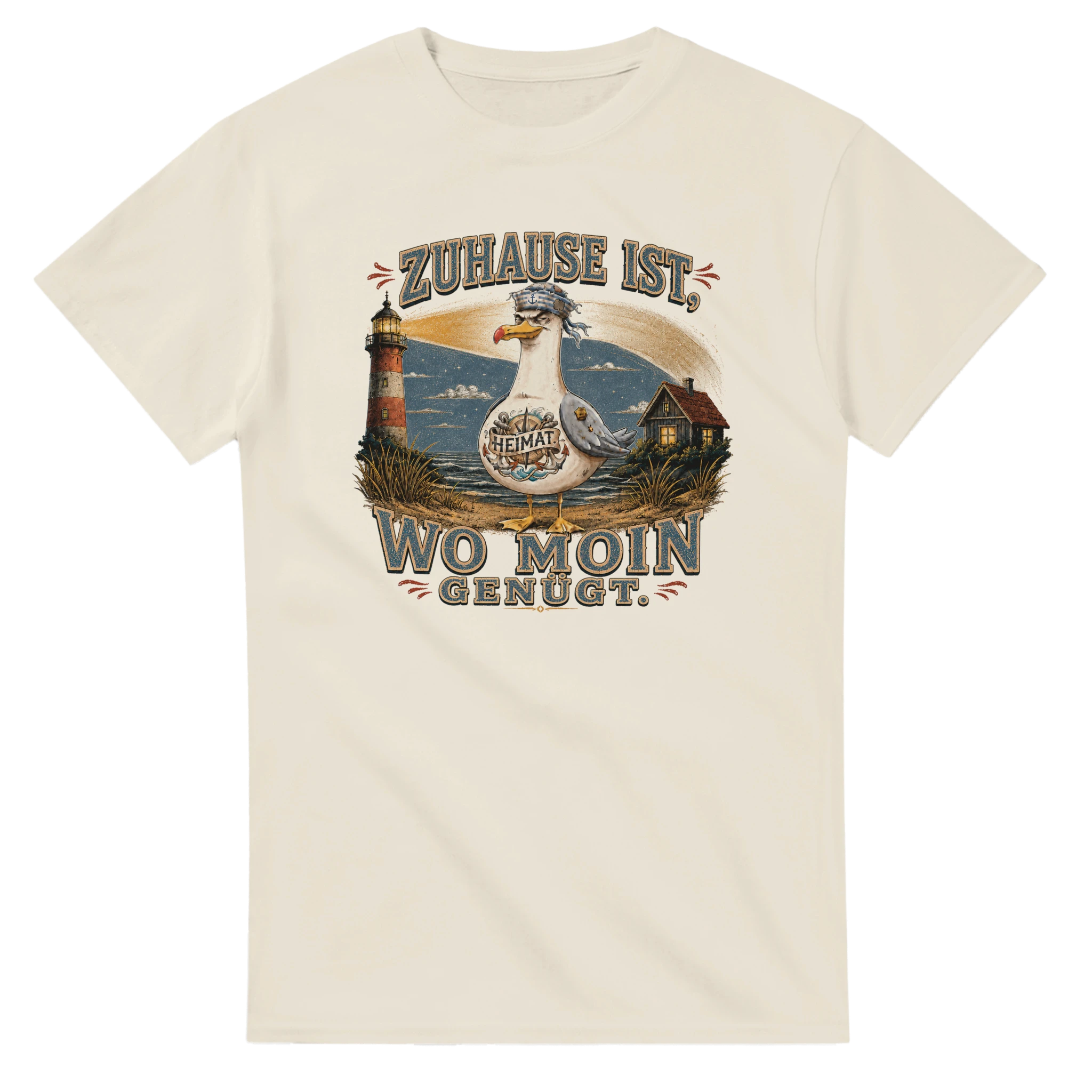 T-Shirt in Weiß mit Motiv „Zuhause ist, wo Moin genügt. Möwe“