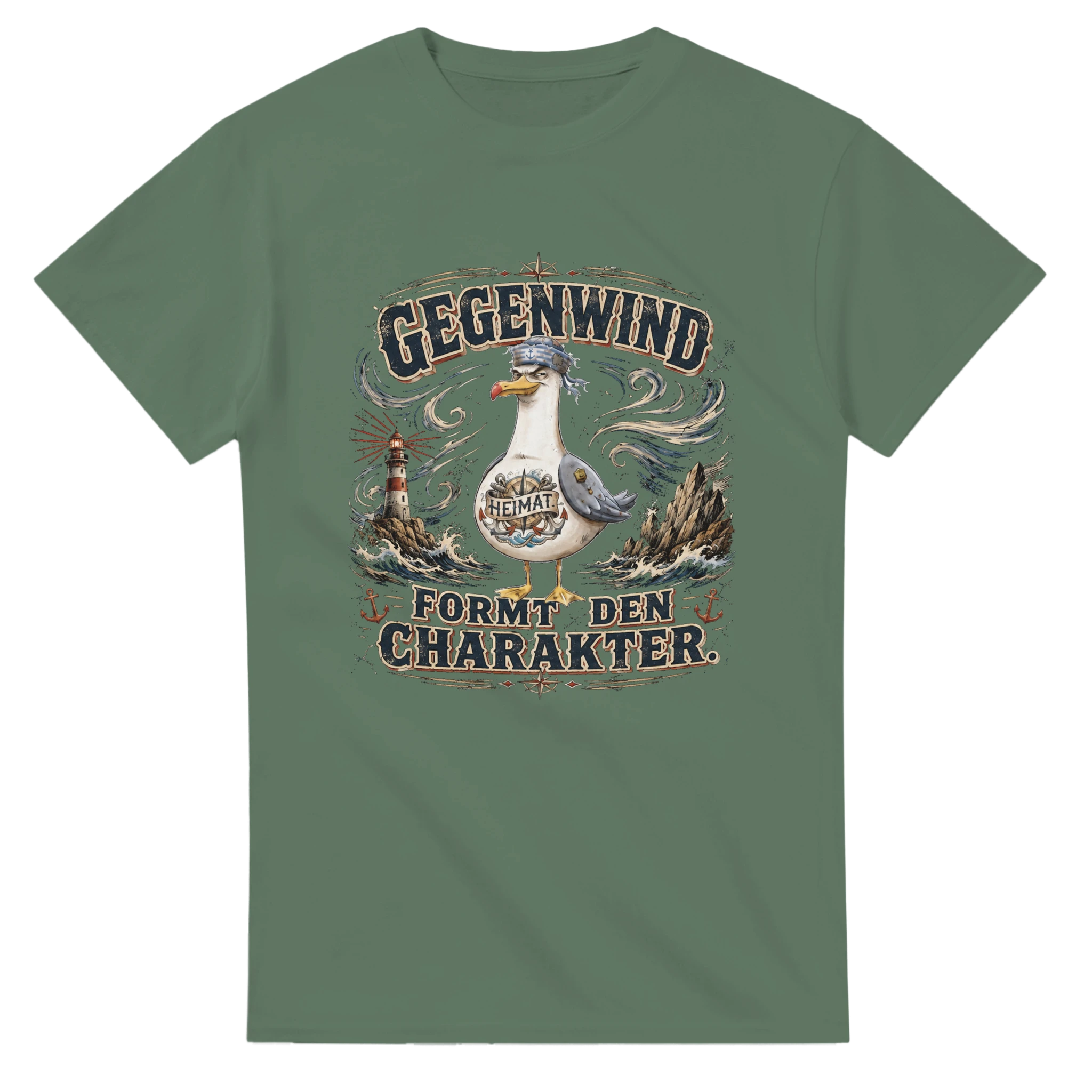 T-Shirt in Natur mit Motiv „Gegenwind formt den Charakter Typisch Norddeutsch“
