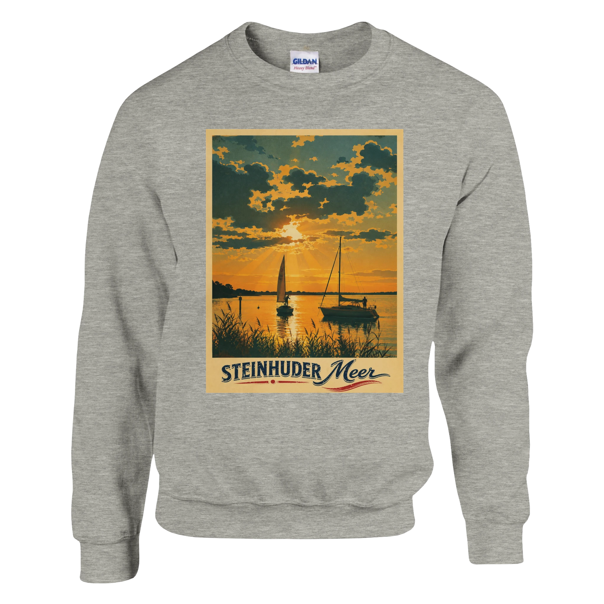 Pullover in Weiß mit Motiv „Segler am Steinhuder Meer beim Sunset“