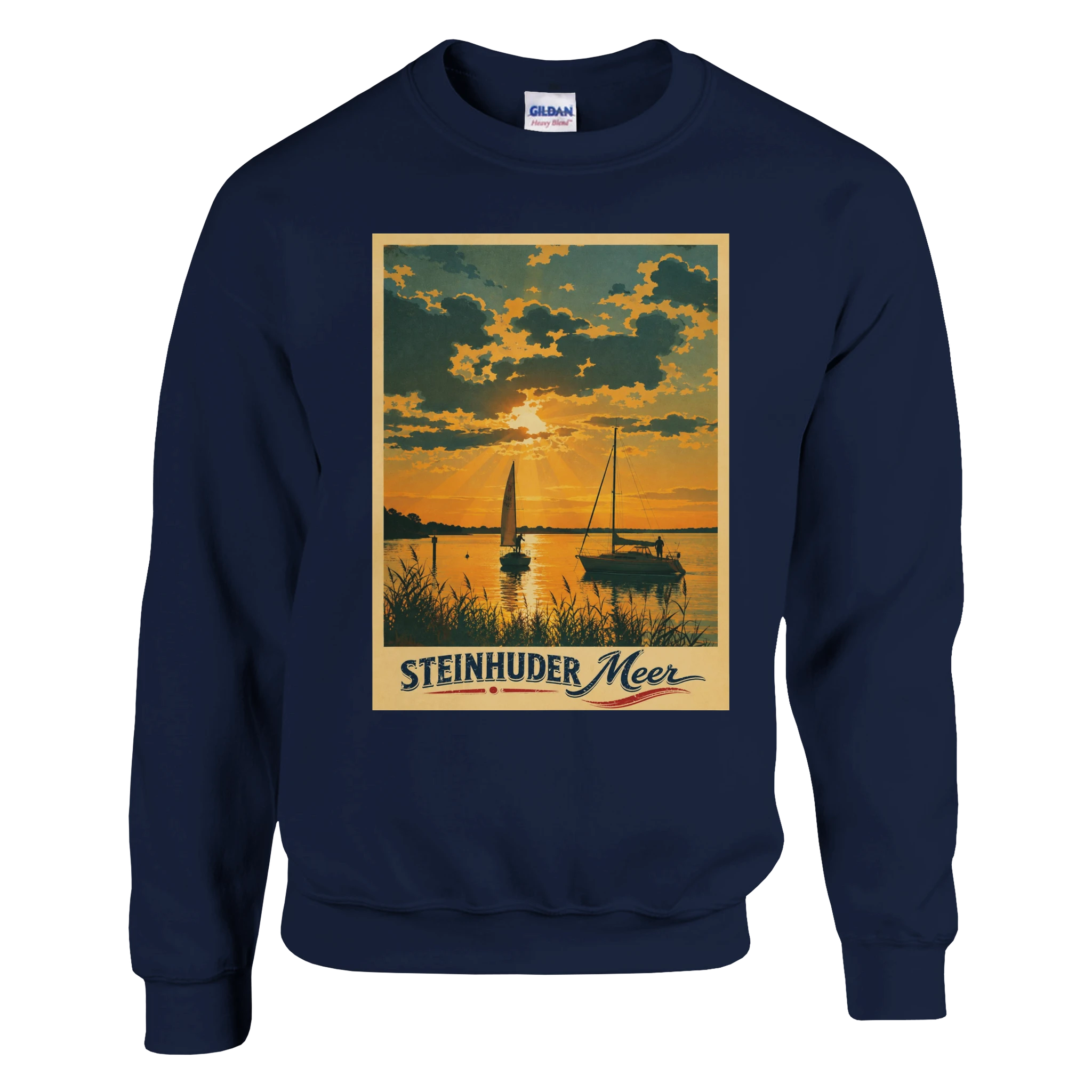 Pullover in Weiß mit Motiv „Segler am Steinhuder Meer beim Sunset“