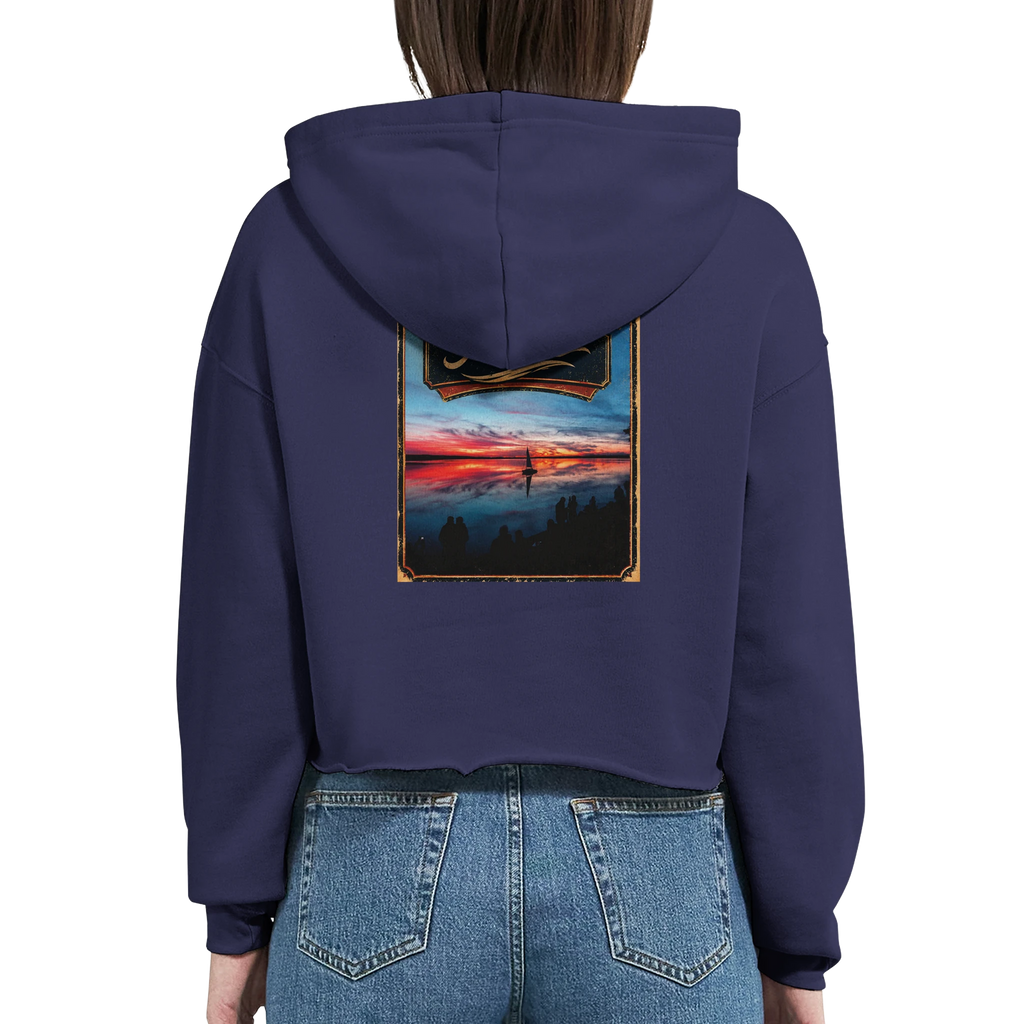 Damen-Hoodie in Weiß mit Motiv „Sunset mit Segler am Wilhelmstein – Steinhuder Meer“