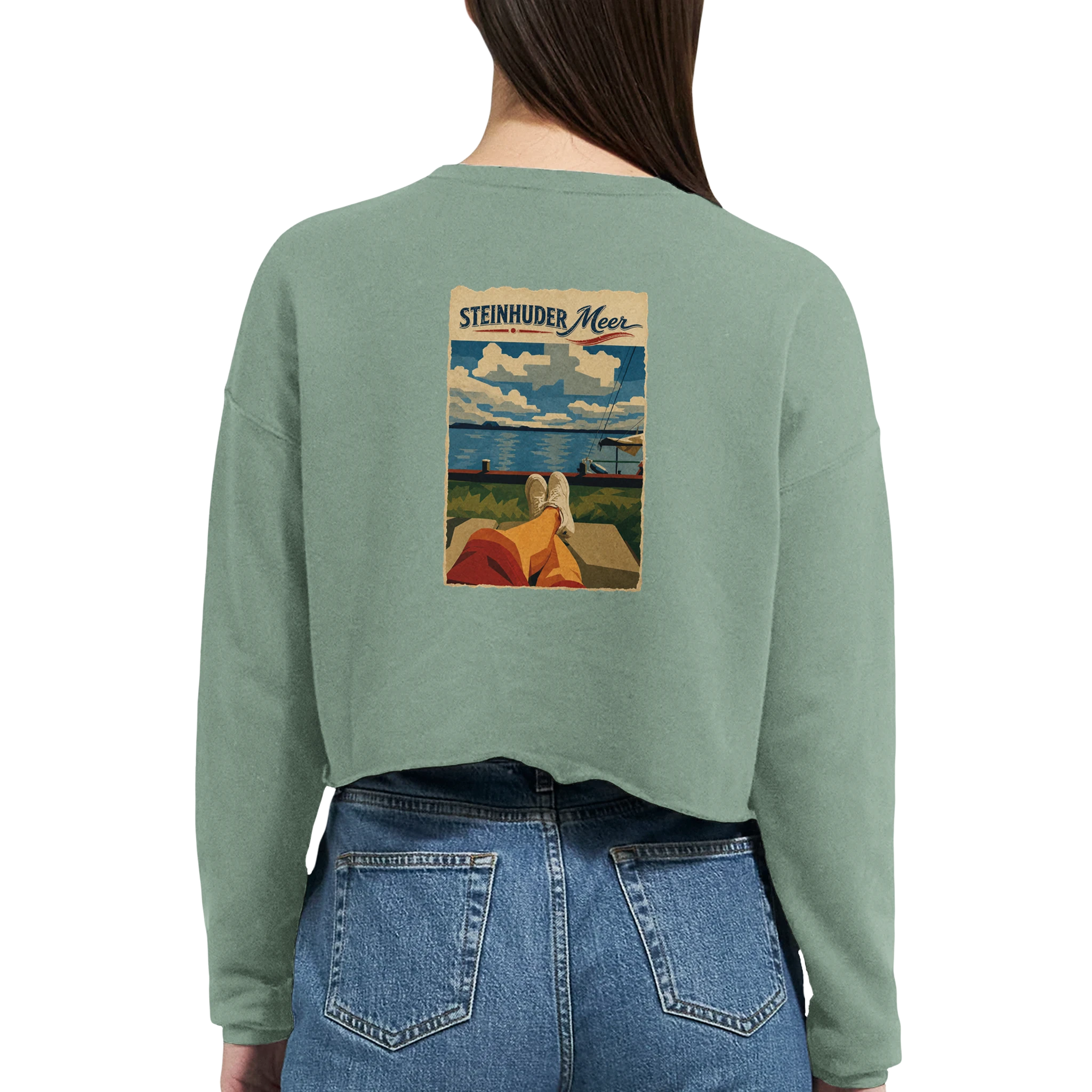 Damen-Pullover in Staubblau mit Motiv „Chillout“