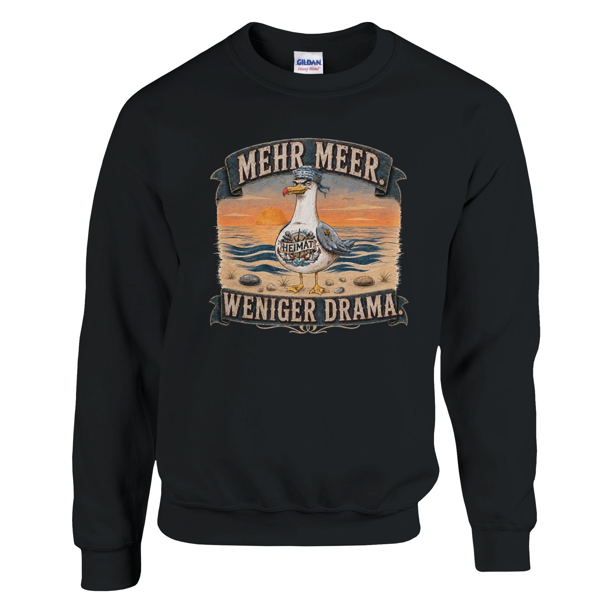 Pullover in Weiß mit Motiv „Mehr Meer. Weniger Drama.“
