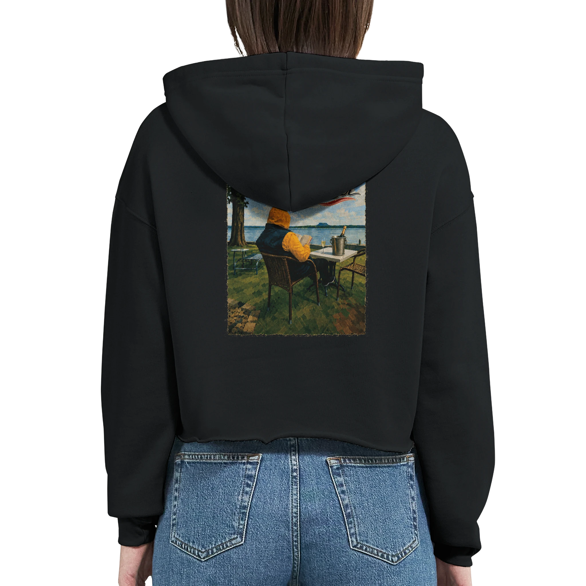 Damen-Hoodie in Weiß mit Motiv „Relax und Champagner“