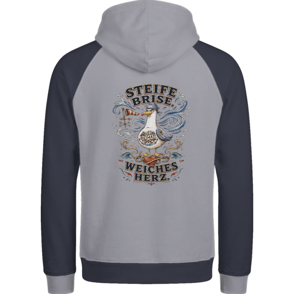 Hoodie in Ton mit Motiv „Steife Brise. Weiches Herz.“